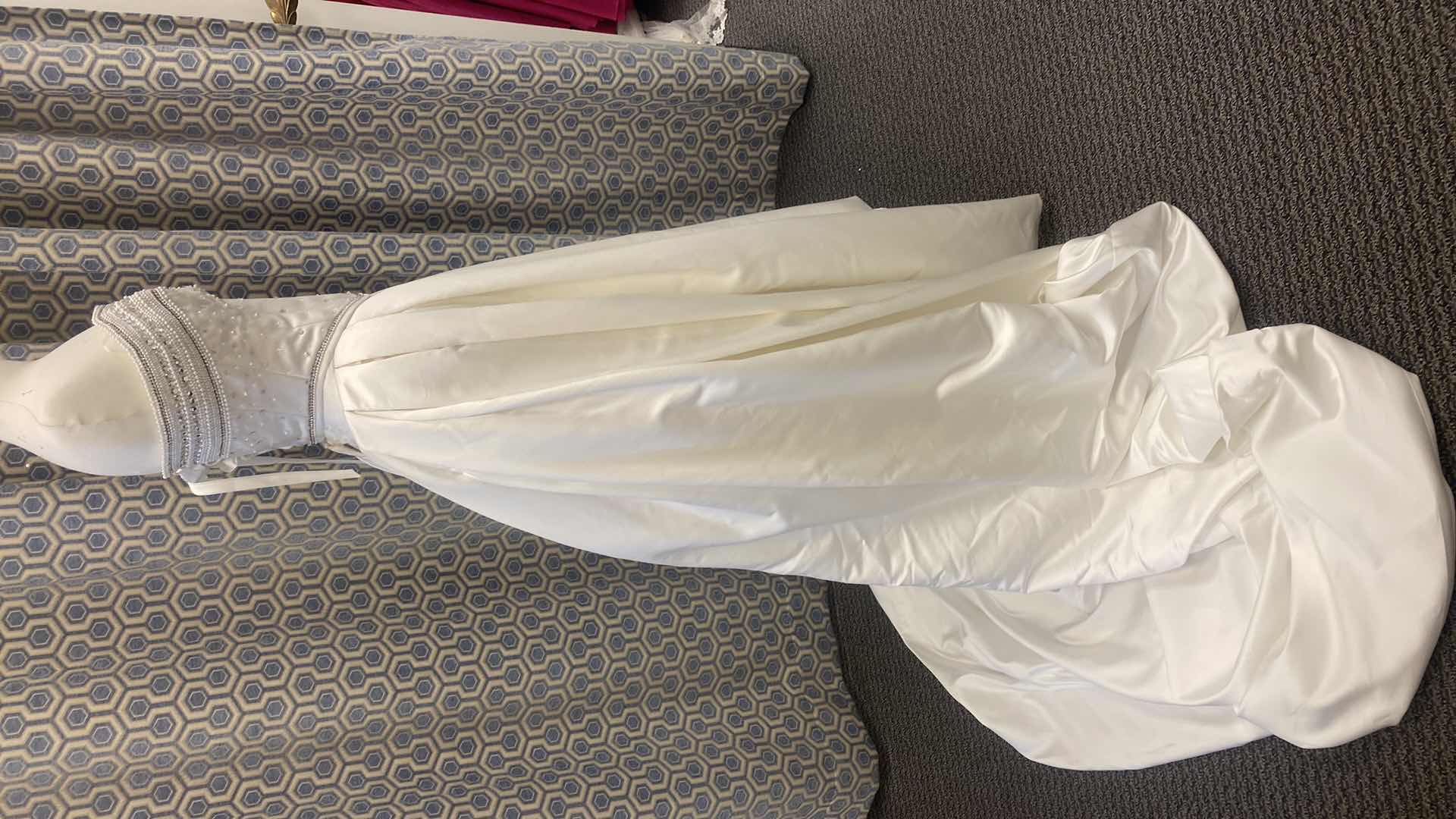 Photo 1 of BRIDAL GOWN “MAGGIE SOTTERO” IVORY SATIN 2 PIECE w CORSET TOP w RHINESTONES & PEARLS SIZE 12