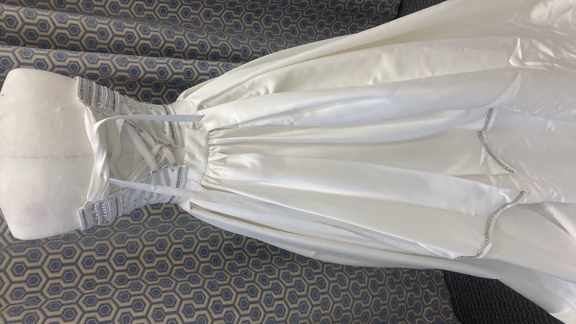 Photo 1 of BRIDAL GOWN “MAGGIE SOTTERO” IVORY SATIN 2 PIECE w CORSET TOP w RHINESTONES & PEARLS SIZE 12