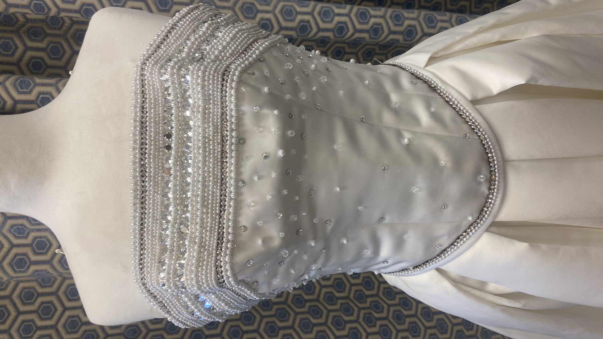 Photo 1 of BRIDAL GOWN “MAGGIE SOTTERO” IVORY SATIN 2 PIECE w CORSET TOP w RHINESTONES & PEARLS SIZE 12