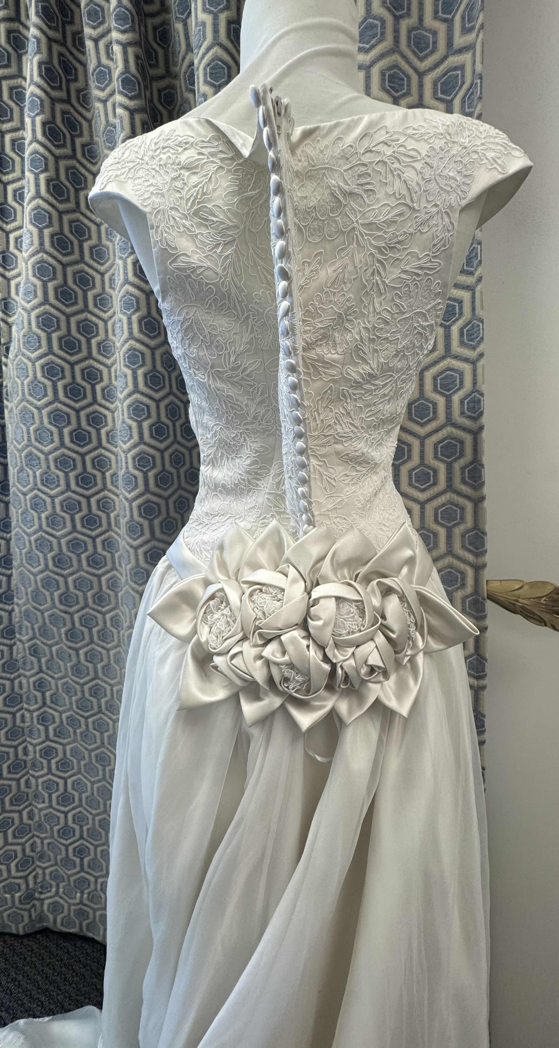 Photo 1 of BRIDAL GOWN MONIQUE CAP SLEEVE SHEATH DETACHABLE TRAIN CHAMPAGNE SIZE 8