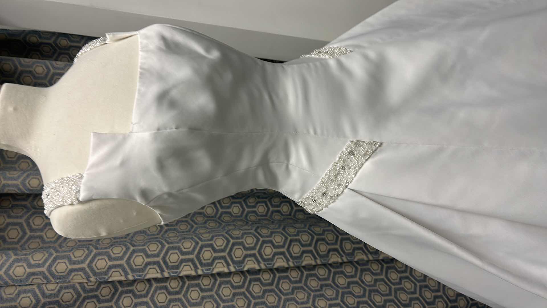 Photo 1 of BRIDAL GOWN, "MONIQUE" SLEEVELESS WHITE SATIN, SQUARE NECKLINE, FITTED BODICE SIZE 10 