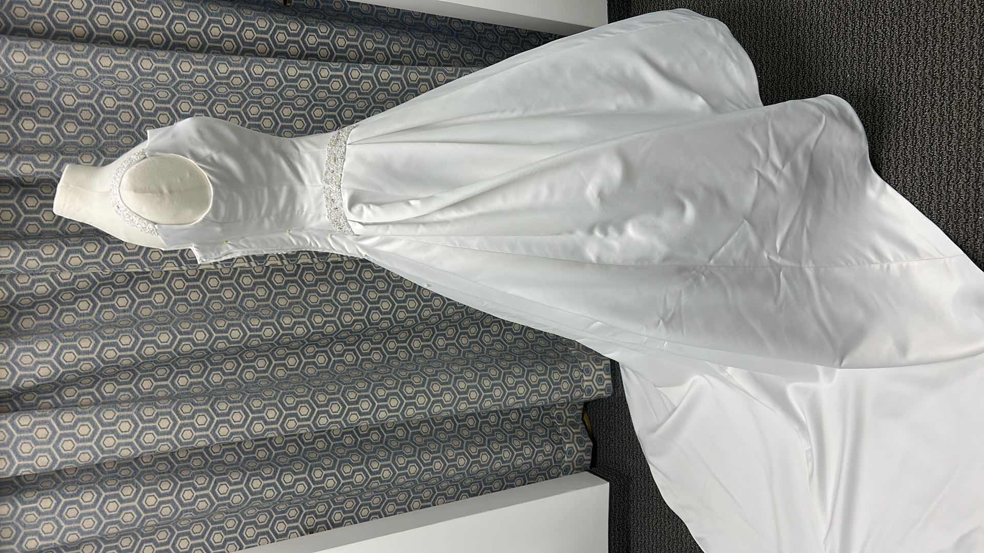 Photo 1 of BRIDAL GOWN, "MONIQUE" SLEEVELESS WHITE SATIN, SQUARE NECKLINE, FITTED BODICE SIZE 10 