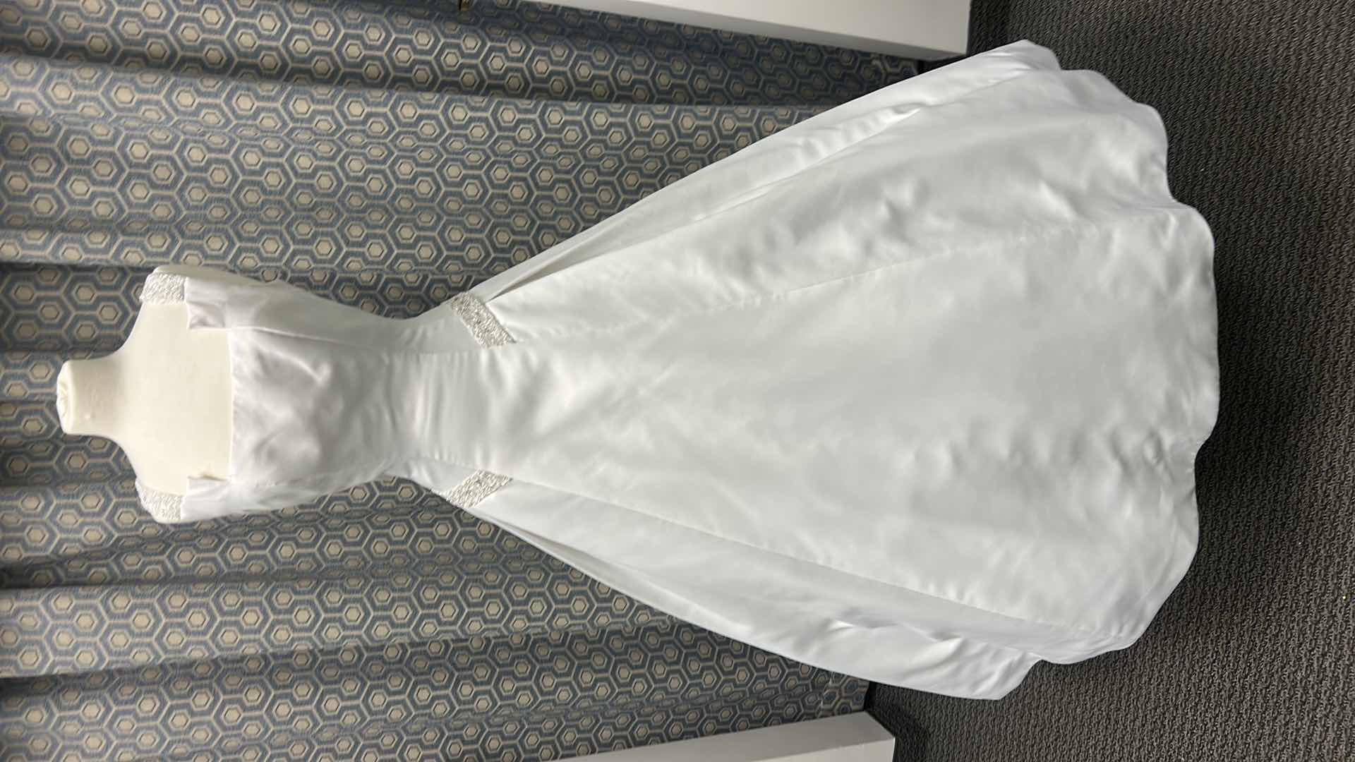 Photo 1 of BRIDAL GOWN, "MONIQUE" SLEEVELESS WHITE SATIN, SQUARE NECKLINE, FITTED BODICE SIZE 10 