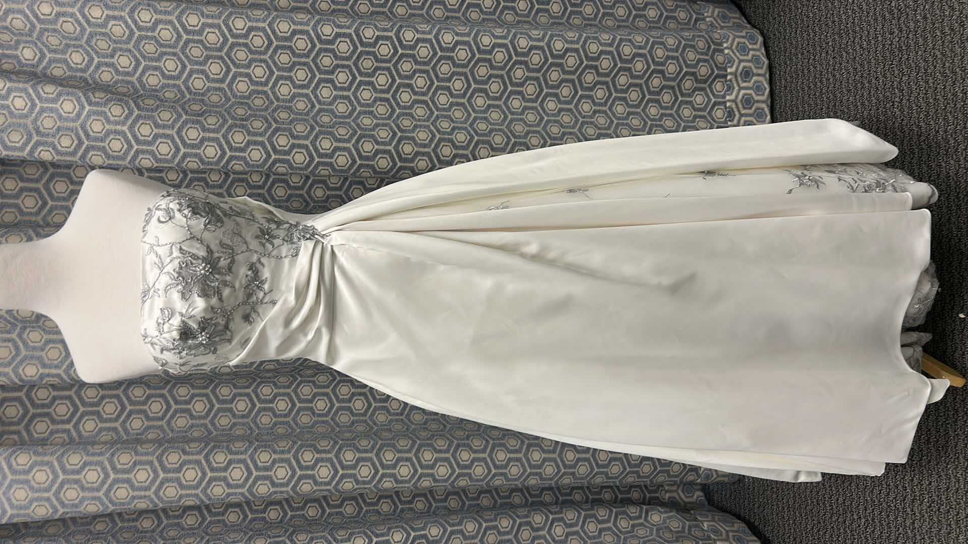 Photo 1 of BRIDAL GOWN, MAGGIE SOTTERO, ONE-PIECE STRAPLESS GOWN, FEATURES A LACE-UP SKIRT CREATED FROM EMBROIDERY WHITE/BLACK AND DIAMOND SPARKLE, SIZE 6