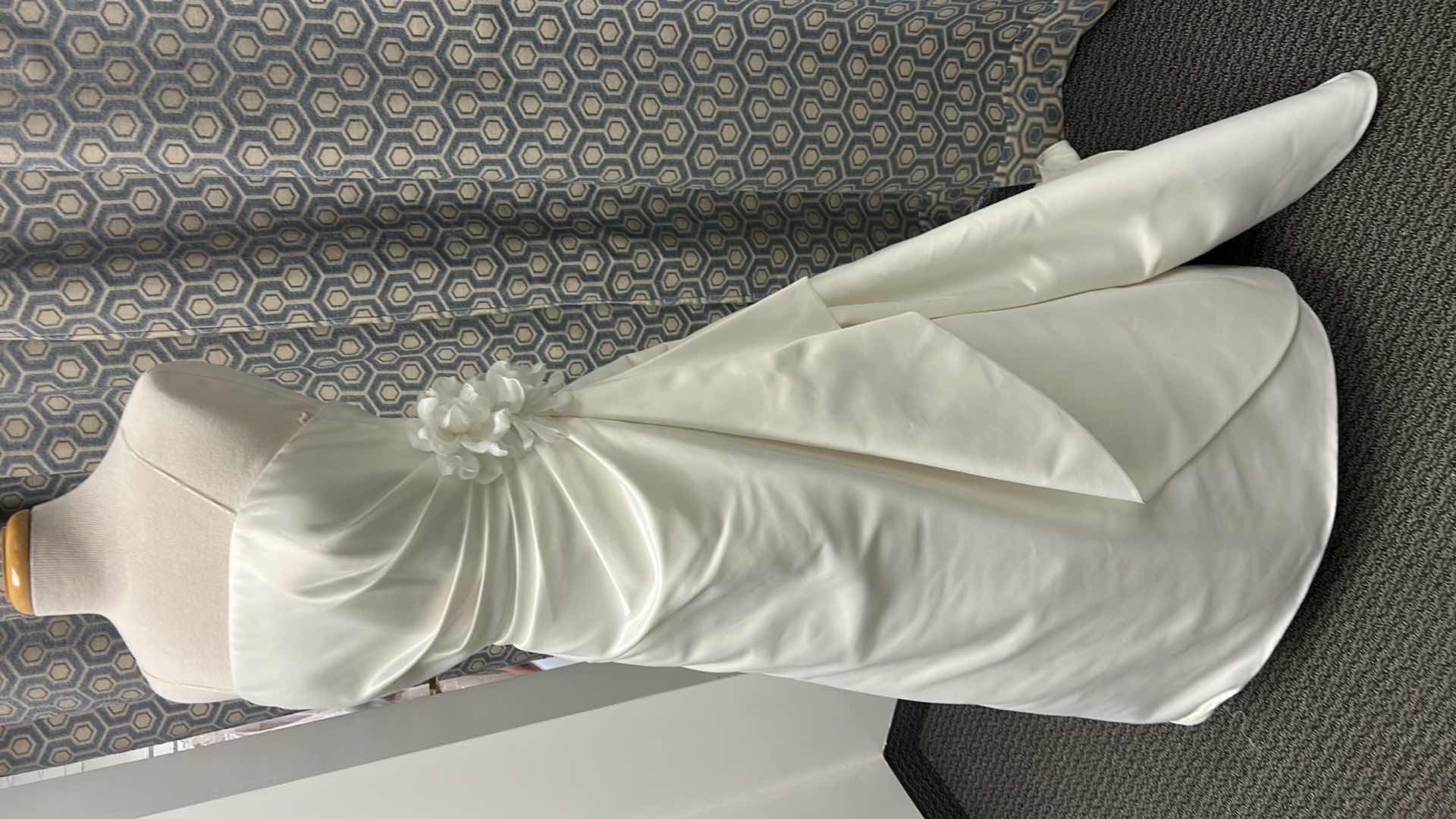 Photo 1 of BRIDAL GOWN, “GALINA” ONE-PIECE STRAPLESS, A-LINE GOWN, ORGANZA ROSETTE ACCENTS, DROPPED HIP, SIZE 10