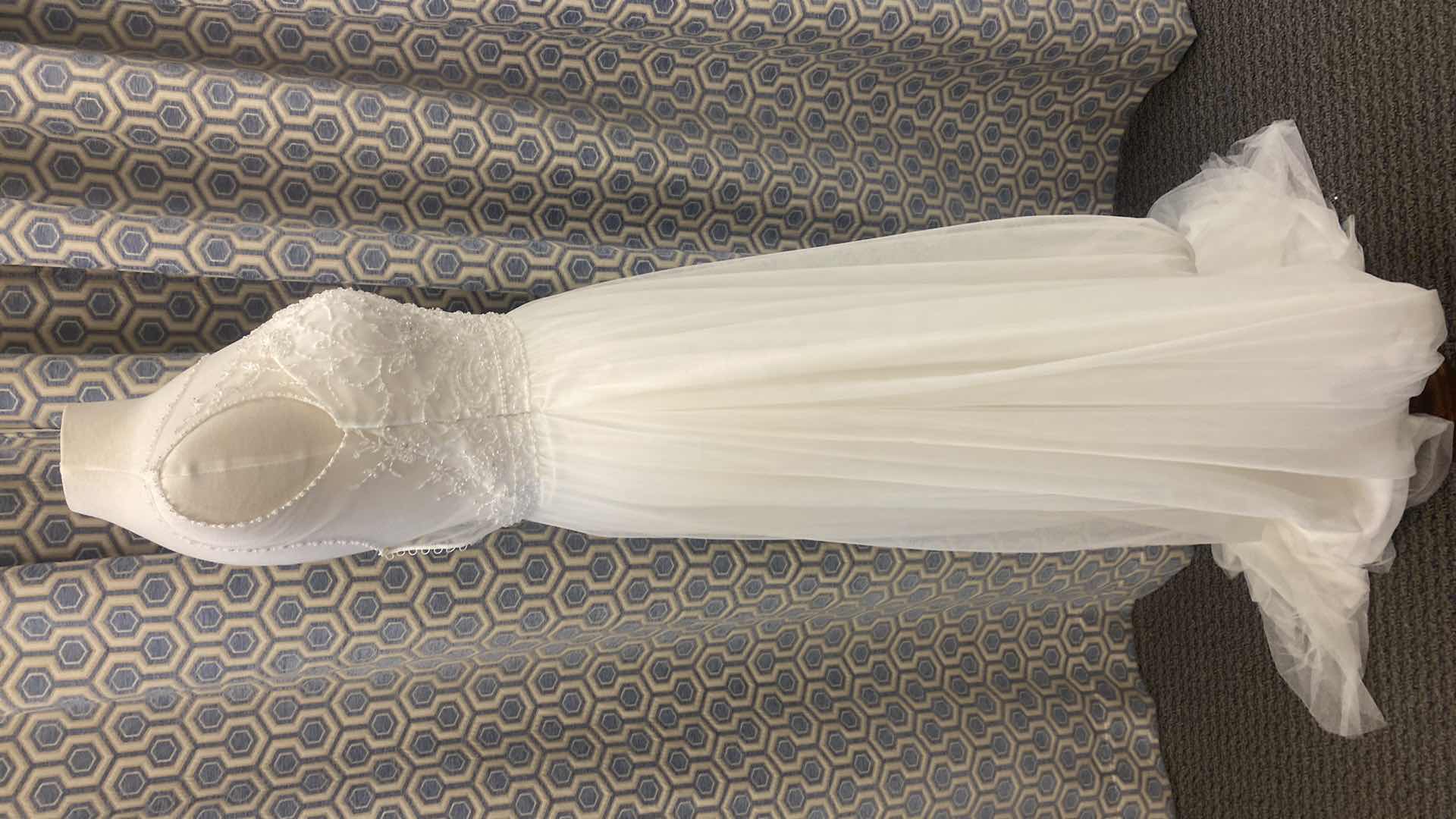 Photo 1 of BRIDAL GOWN “ENCHANTING” IVORY V PLUNGE NECKLINE w TULLE HIGH LOW LENGTH w RHINESTONES & PEARLS SIZE 10