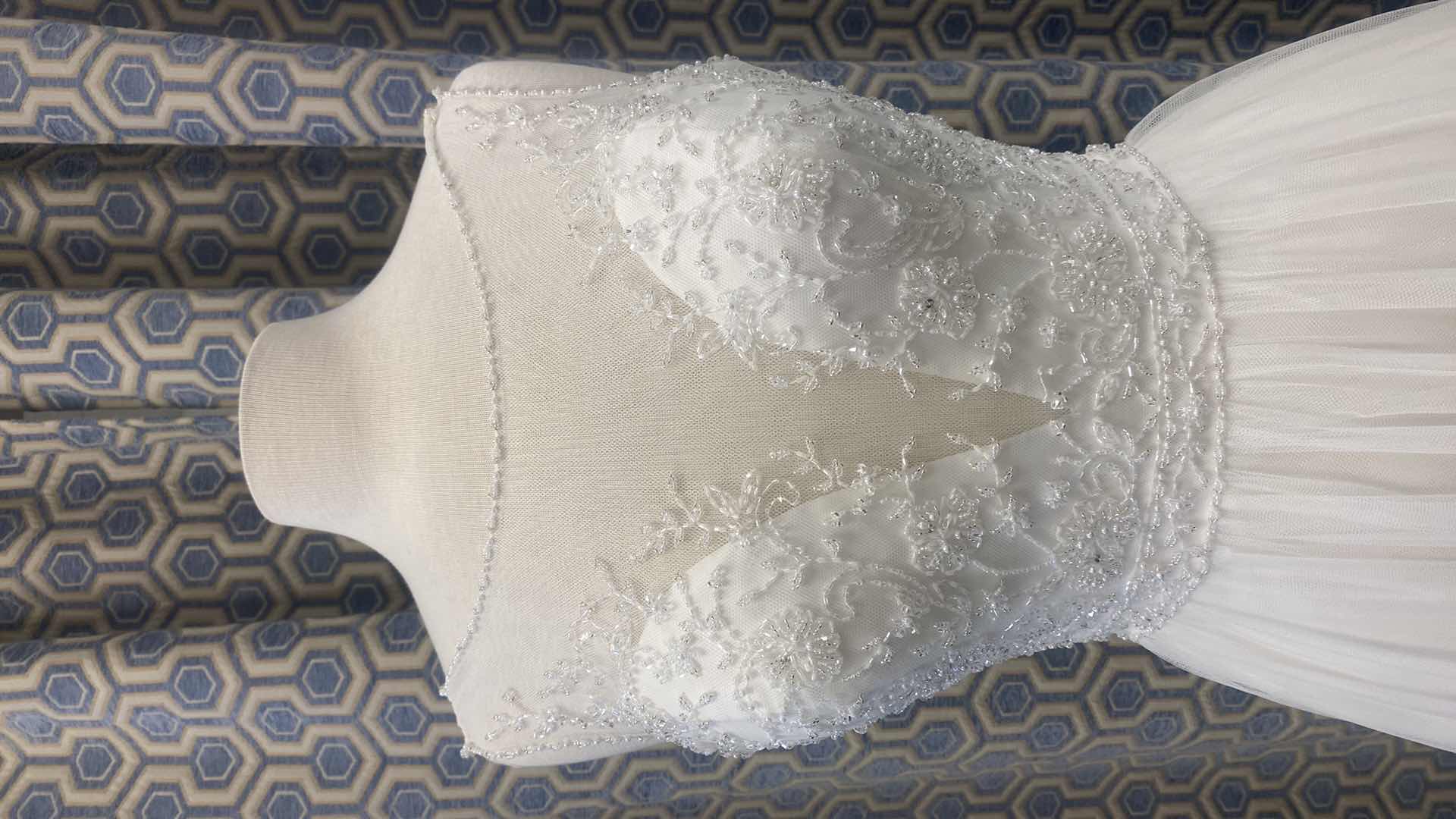 Photo 1 of BRIDAL GOWN “ENCHANTING” IVORY V PLUNGE NECKLINE w TULLE HIGH LOW LENGTH w RHINESTONES & PEARLS SIZE 10