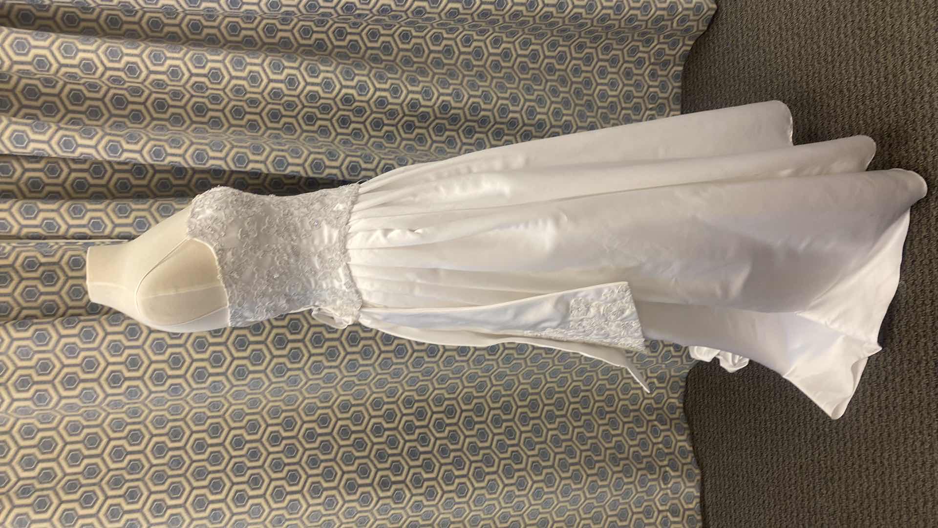 Photo 1 of BRIDAL GOWN “MAGGIE SOTTERO” DIAMOND WHITE SATIN CORSET BACK w EMBROIDERY & RHINESTONES SIZE 10