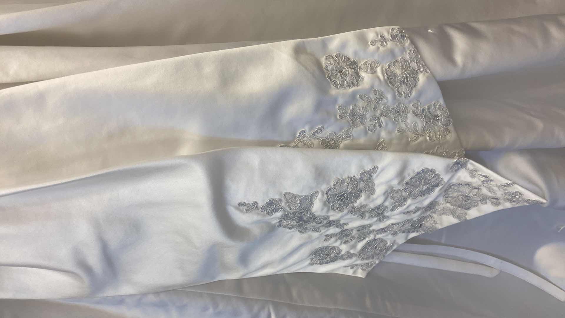 Photo 1 of BRIDAL GOWN “MAGGIE SOTTERO” DIAMOND WHITE SATIN CORSET BACK w EMBROIDERY & RHINESTONES SIZE 10