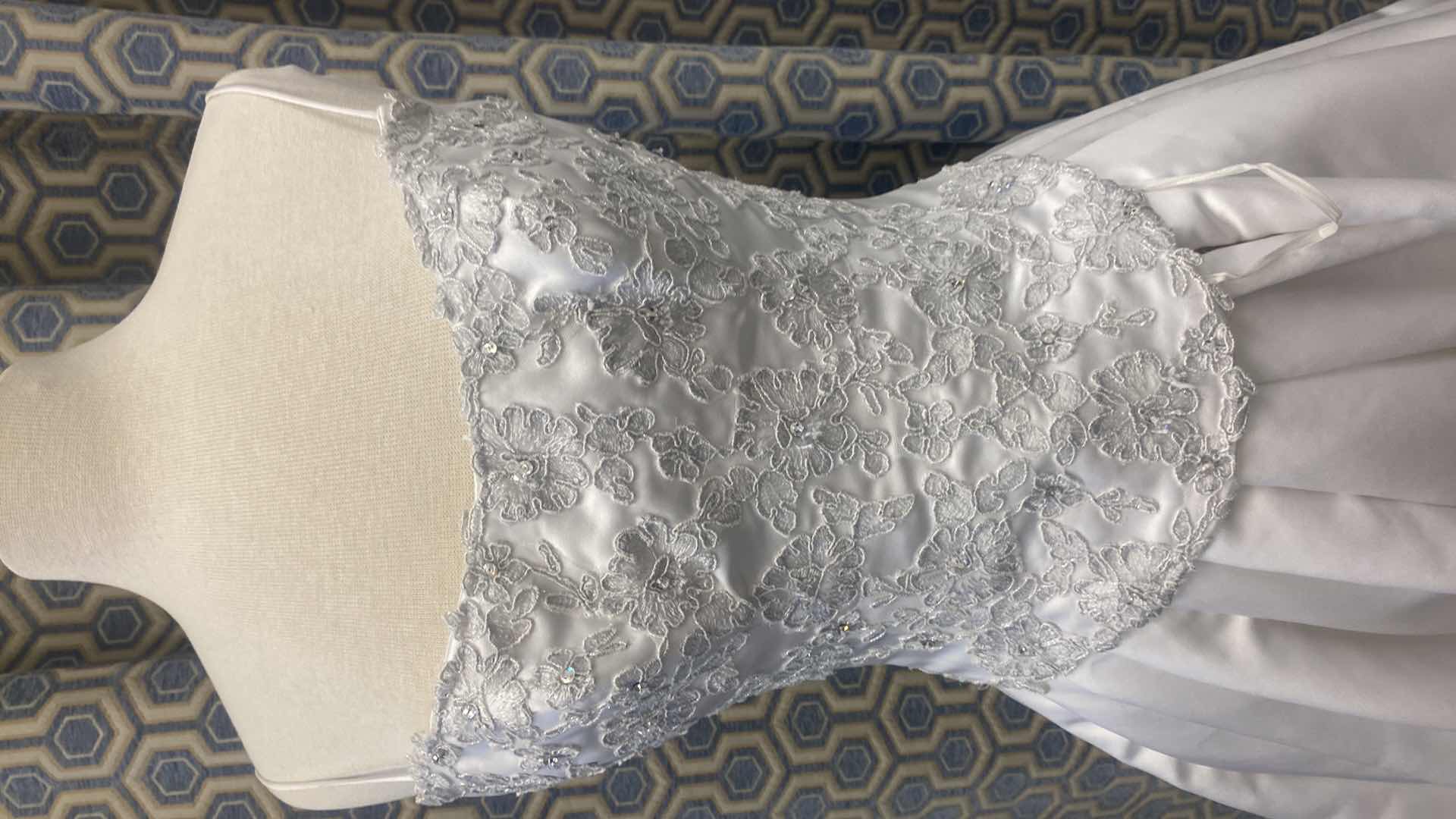 Photo 1 of BRIDAL GOWN “MAGGIE SOTTERO” DIAMOND WHITE SATIN CORSET BACK w EMBROIDERY & RHINESTONES SIZE 10