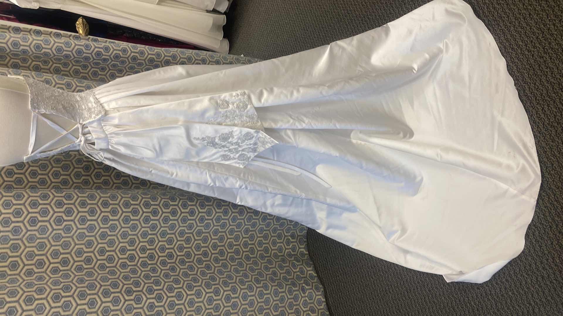 Photo 1 of BRIDAL GOWN “MAGGIE SOTTERO” DIAMOND WHITE SATIN CORSET BACK w EMBROIDERY & RHINESTONES SIZE 10