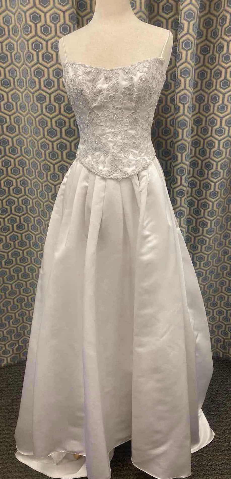 Photo 1 of BRIDAL GOWN “MAGGIE SOTTERO” DIAMOND WHITE SATIN CORSET BACK w EMBROIDERY & RHINESTONES SIZE 10