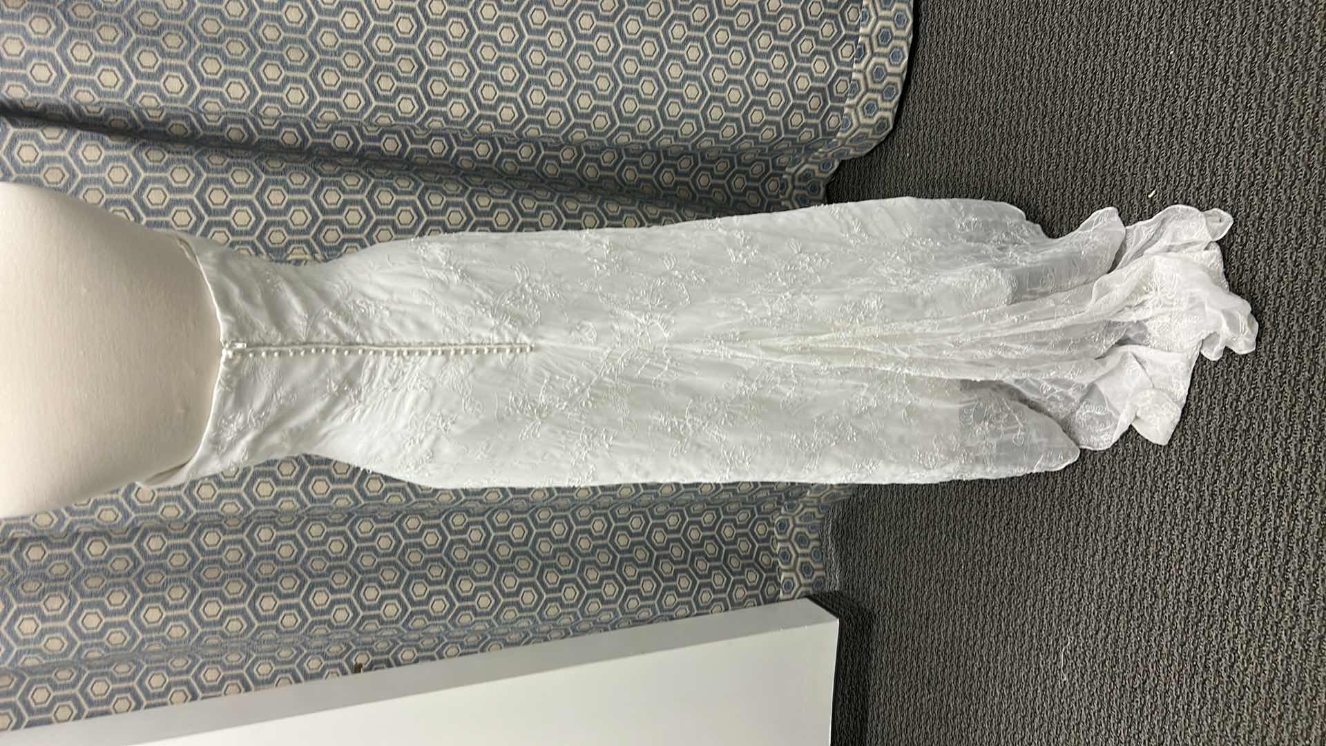 Photo 1 of BRIDAL GOWN, "MAGGIE SOTERO" ONE-PIECE SATIN AND CHIFFON GOWN FEATURING LACE IN THE SHADE WHITE DIAMOND, SIZE 10, WITH REMOVABLE SHEER LONG SLEEVE OVERLAY. $1200