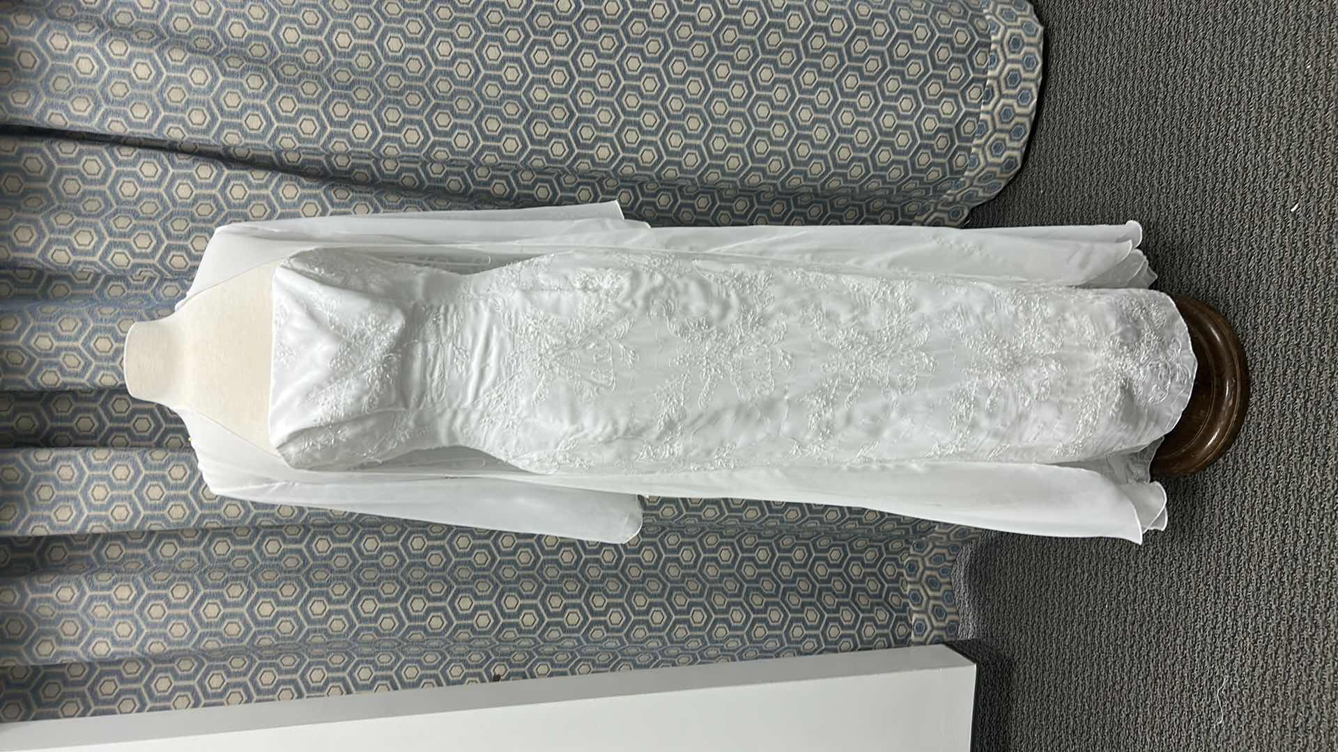 Photo 1 of BRIDAL GOWN, "MAGGIE SOTERO" ONE-PIECE SATIN AND CHIFFON GOWN FEATURING LACE IN THE SHADE WHITE DIAMOND, SIZE 10, WITH REMOVABLE SHEER LONG SLEEVE OVERLAY. $1200