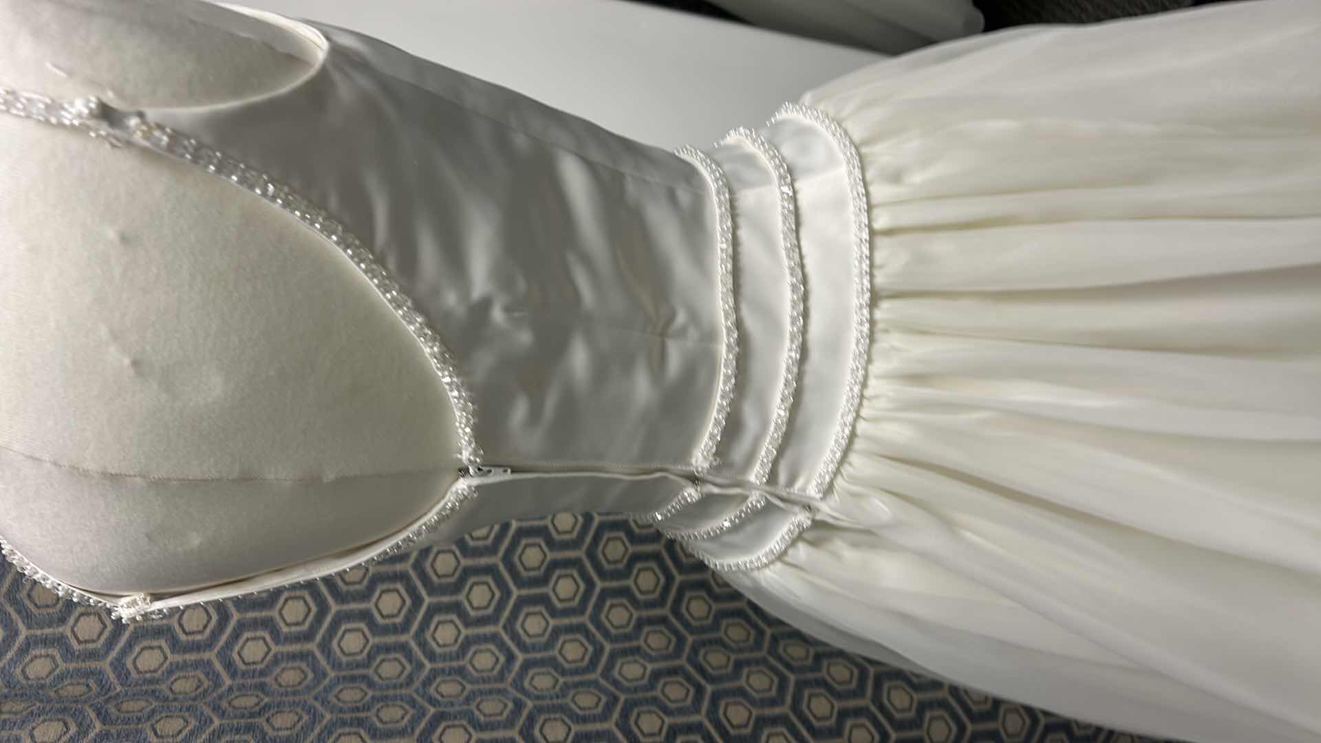 Photo 1 of BRIDAL GOWN, "PALOMA BLANCA" IVORY SPAGHETTI STRAP, BEADED NECKLINE, BEADED SATIN FULL SKIRT, SIZE 10 