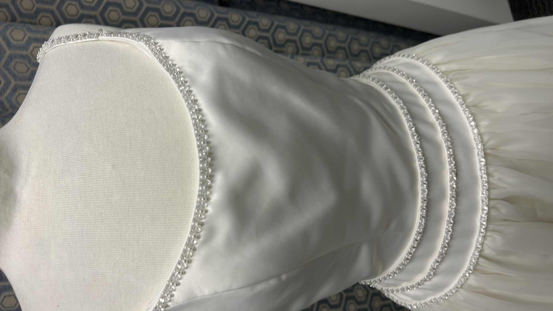 Photo 1 of BRIDAL GOWN, "PALOMA BLANCA" IVORY SPAGHETTI STRAP, BEADED NECKLINE, BEADED SATIN FULL SKIRT, SIZE 10 