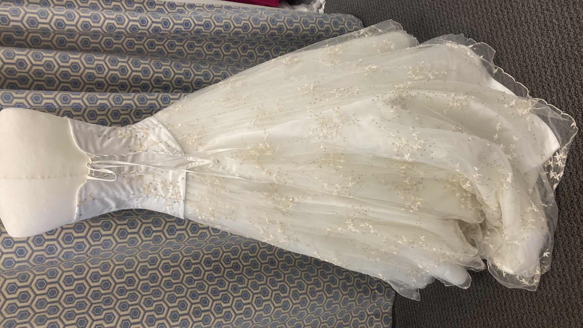 Photo 1 of BRIDAL GOWN “MAGGIE SOTTERO” IVORY SATIN & TULLE STRAPLESS CORSET BACK w RHINESTONES & EMBROIDERY SIZE 10