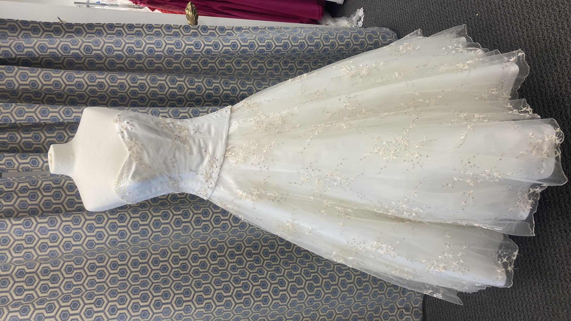 Photo 1 of BRIDAL GOWN “MAGGIE SOTTERO” IVORY SATIN & TULLE STRAPLESS CORSET BACK w RHINESTONES & EMBROIDERY SIZE 10