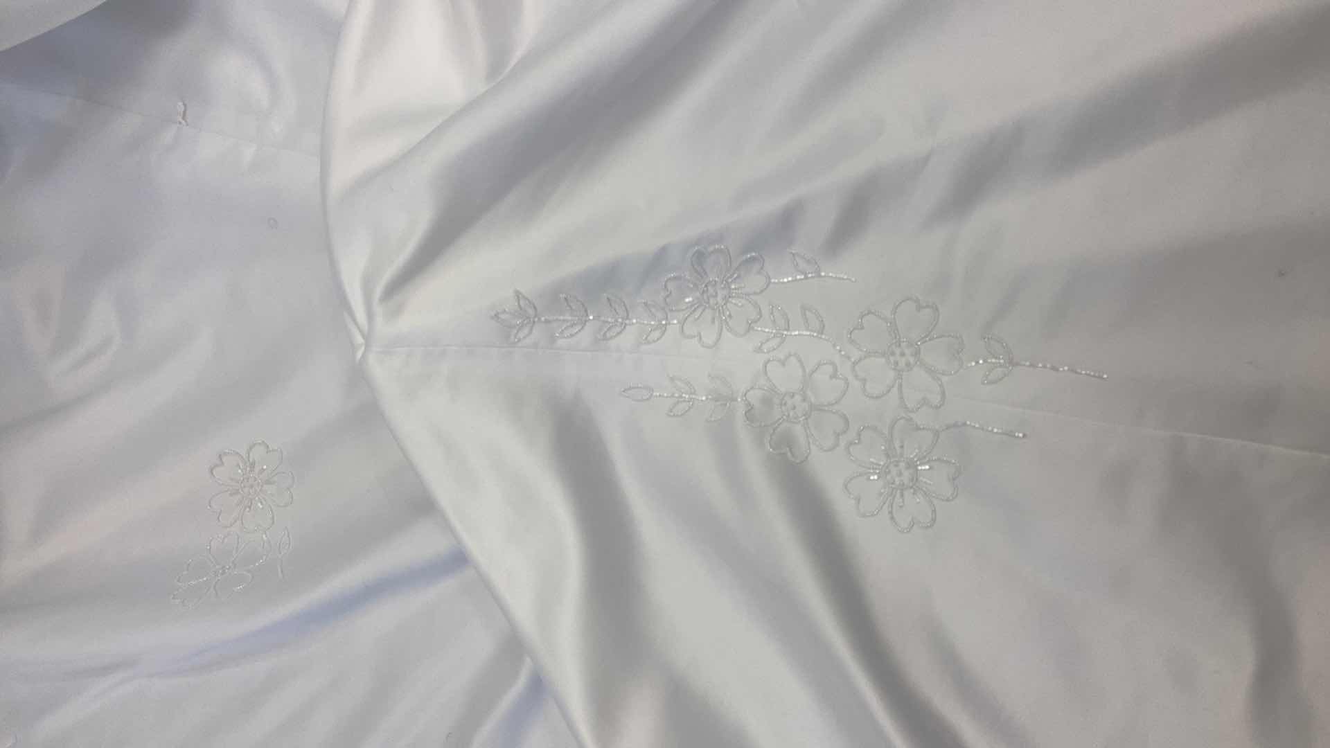 Photo 1 of BRIDAL GOWN “MOONLIGHT” WHITE SATIN DROPPED WAIST w FLORAL PEARLS SIZE 10