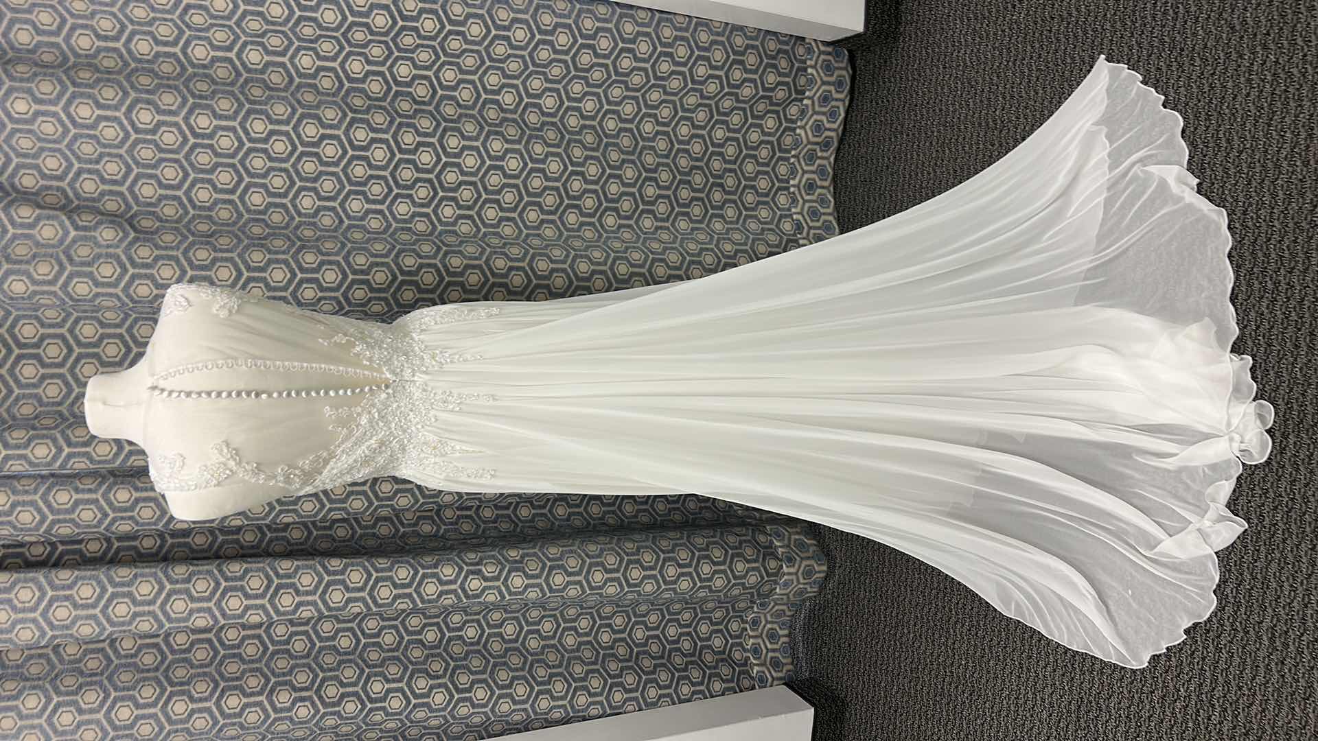 Photo 1 of BRIDAL GOWN, "MON CHERI" SLEEVELESS IVORY, FITTED BEADED BODICE, FLOWING CHIFFON A-LINE SKIRT,  SIZE 12