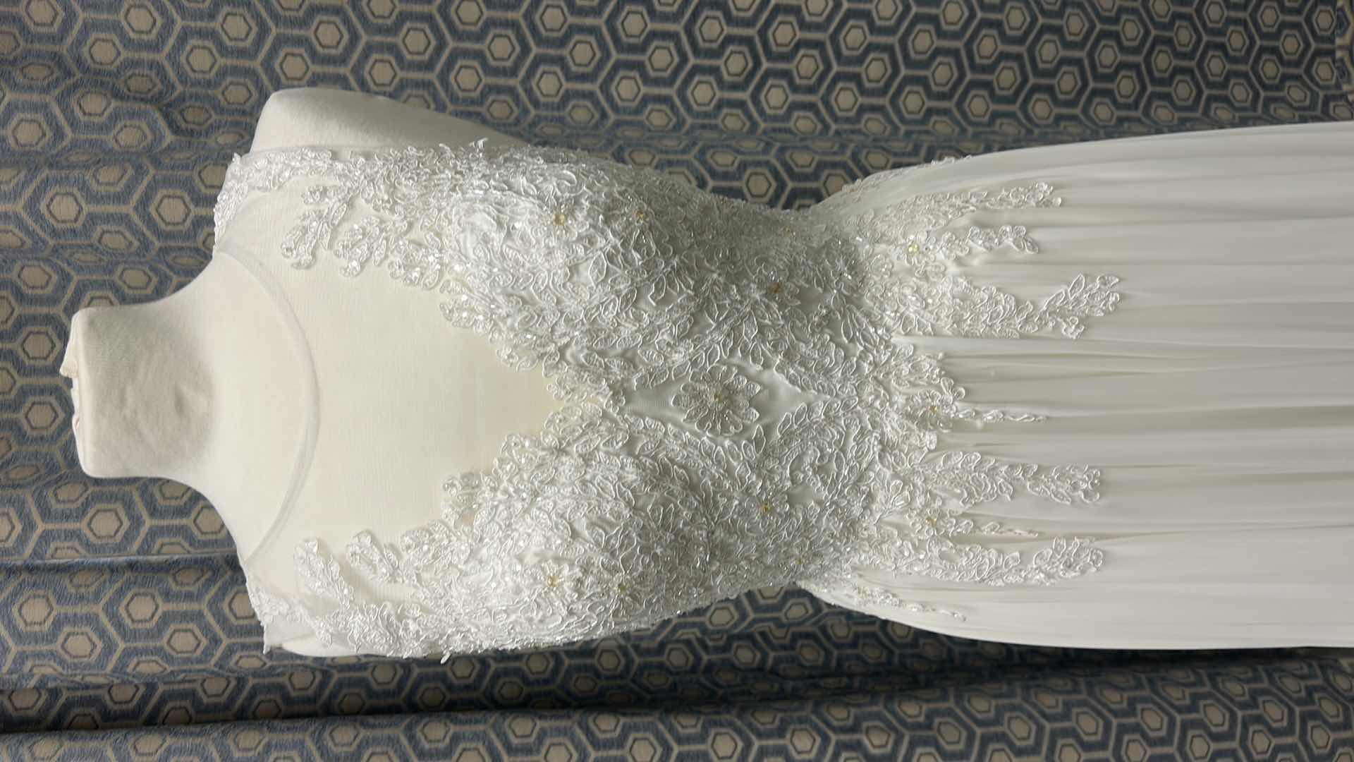 Photo 1 of BRIDAL GOWN, "MON CHERI" SLEEVELESS IVORY, FITTED BEADED BODICE, FLOWING CHIFFON A-LINE SKIRT,  SIZE 12