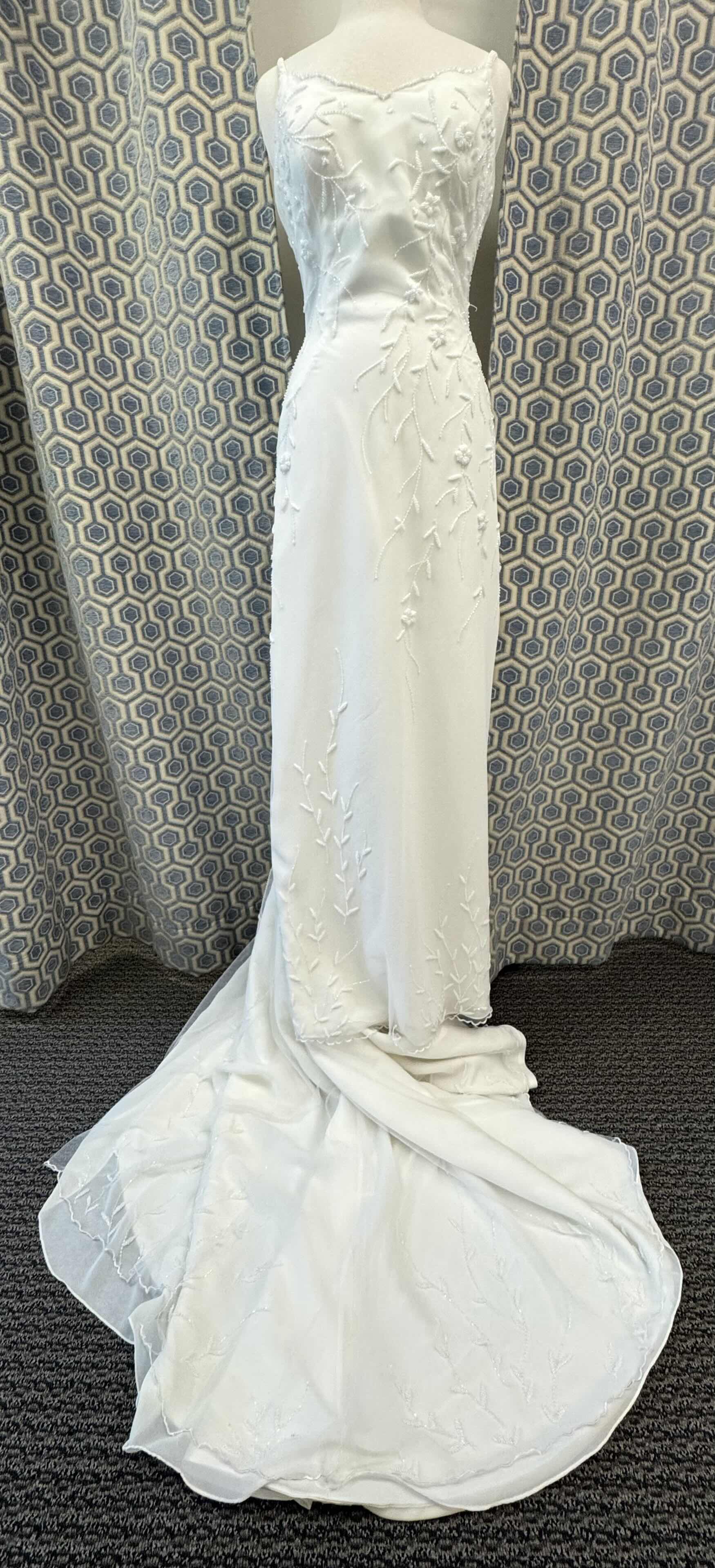 Photo 1 of BRIDAL GOWN MONIQUE LONG GOWN V NECK SPAGHETTI STRAP STRAIGHT LONG TRAIN IVORY SIZE 12