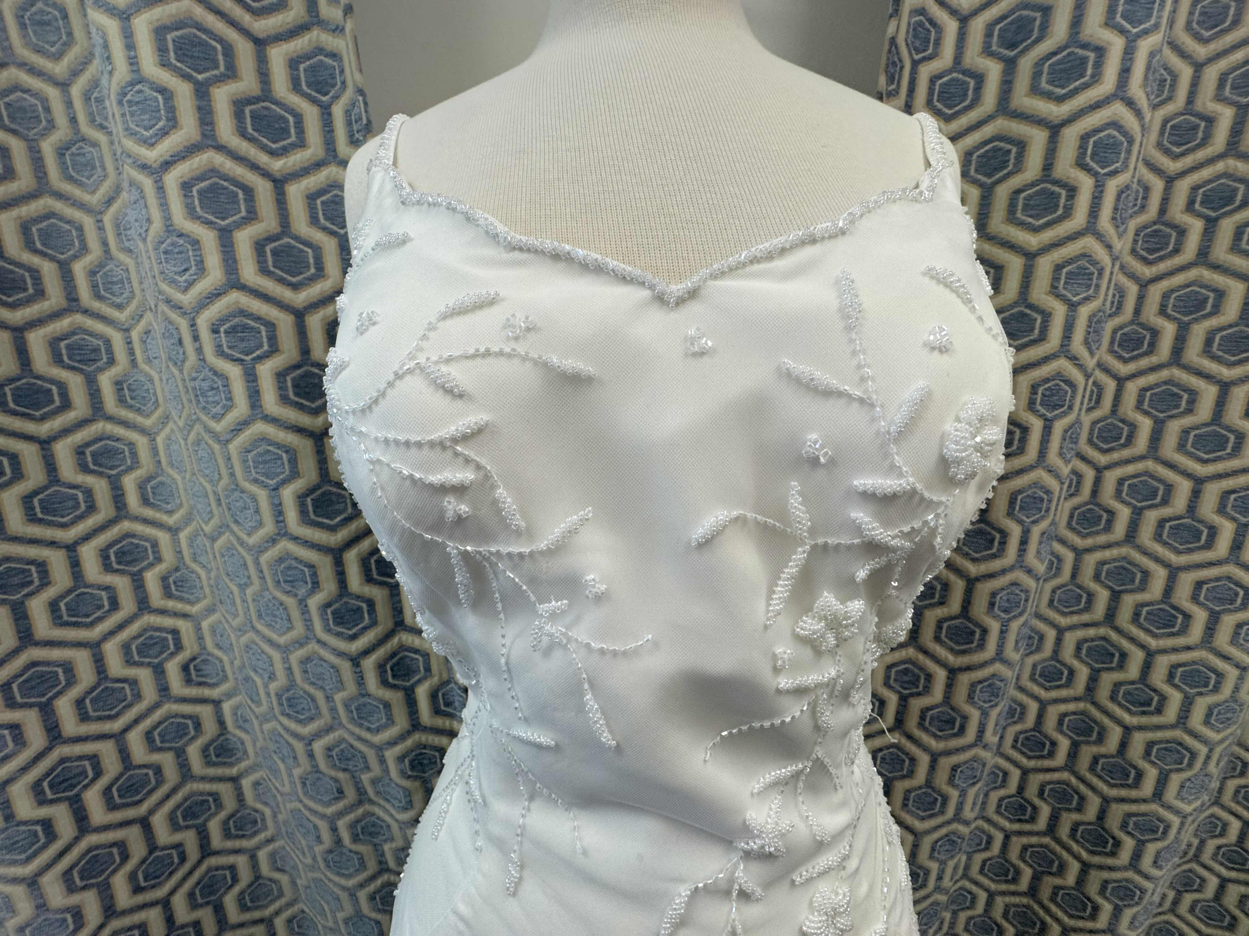 Photo 1 of BRIDAL GOWN MONIQUE LONG GOWN V NECK SPAGHETTI STRAP STRAIGHT LONG TRAIN IVORY SIZE 12