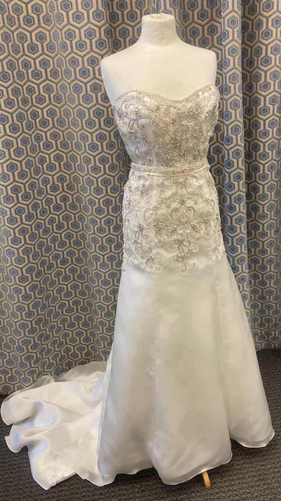 Photo 1 of BRIDAL GOWN “CASABLANCA” DIAMOND WHITE SATIN w BEADED BODICE & BAND SIZE 10