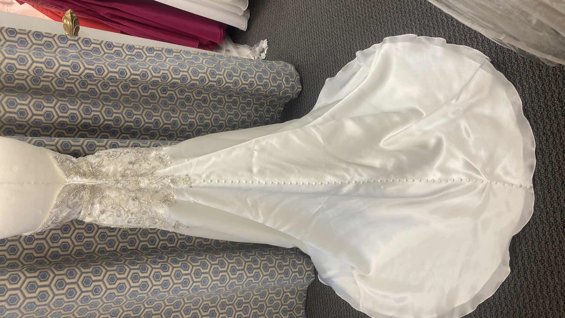 Photo 1 of BRIDAL GOWN “CASABLANCA” DIAMOND WHITE SATIN w BEADED BODICE & BAND SIZE 10