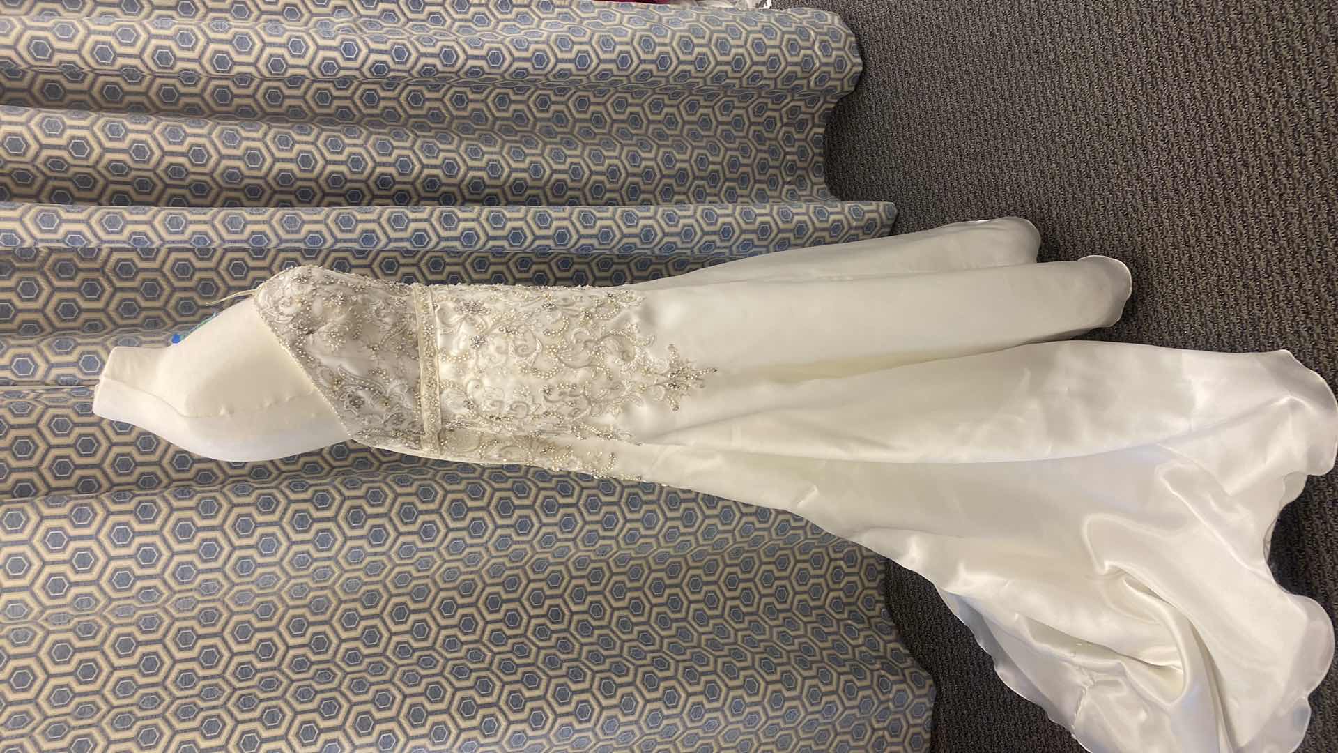 Photo 1 of BRIDAL GOWN “CASABLANCA” DIAMOND WHITE SATIN w BEADED BODICE & BAND SIZE 10