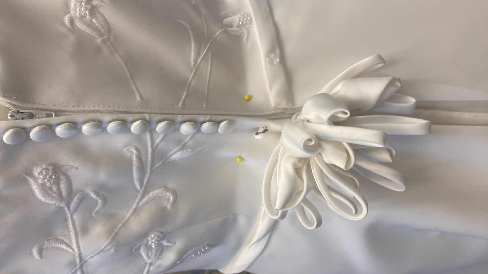 Photo 1 of BRIDAL GOWN “BRIDAL ELEGANCE” WHITE SATIN A-LINE w EMBROIDERED BODICE w PEARLS SIZE 10