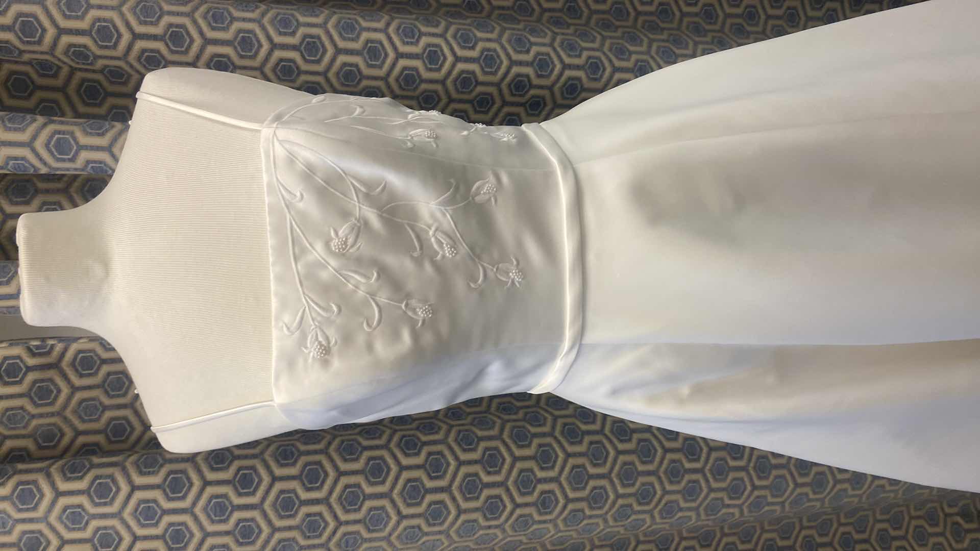 Photo 1 of BRIDAL GOWN “BRIDAL ELEGANCE” WHITE SATIN A-LINE w EMBROIDERED BODICE w PEARLS SIZE 10