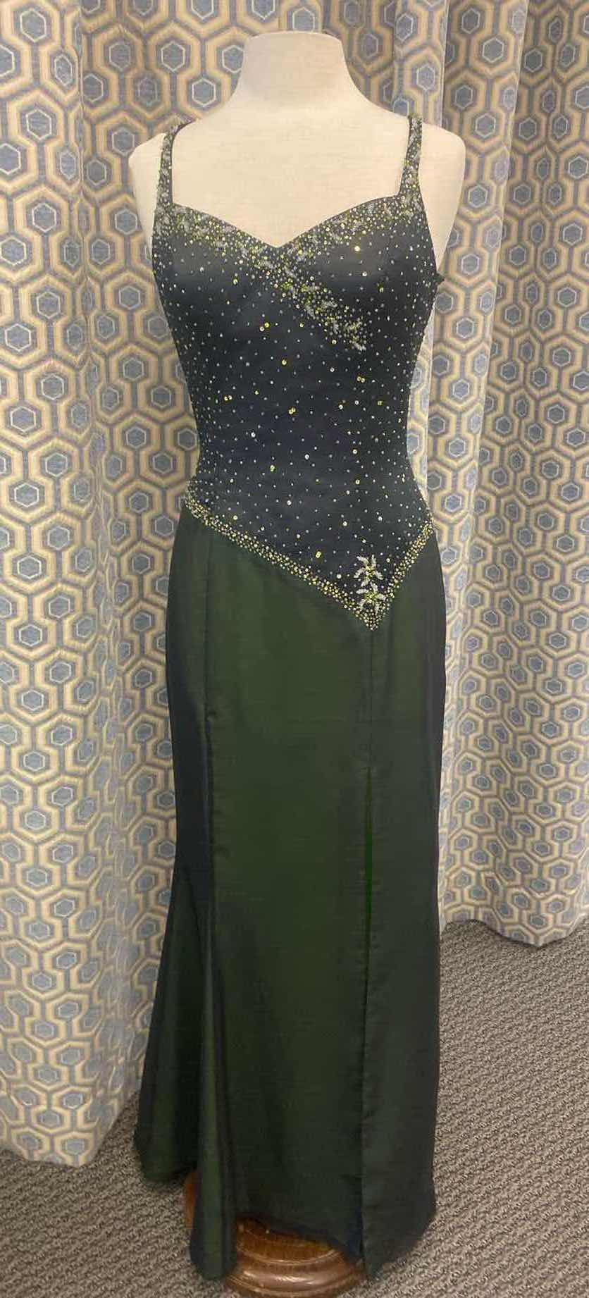 Photo 1 of EVENING GOWN “CZ’RE” DARK GREEN SATIN w EMBELLISHED BODICE SIZE 10