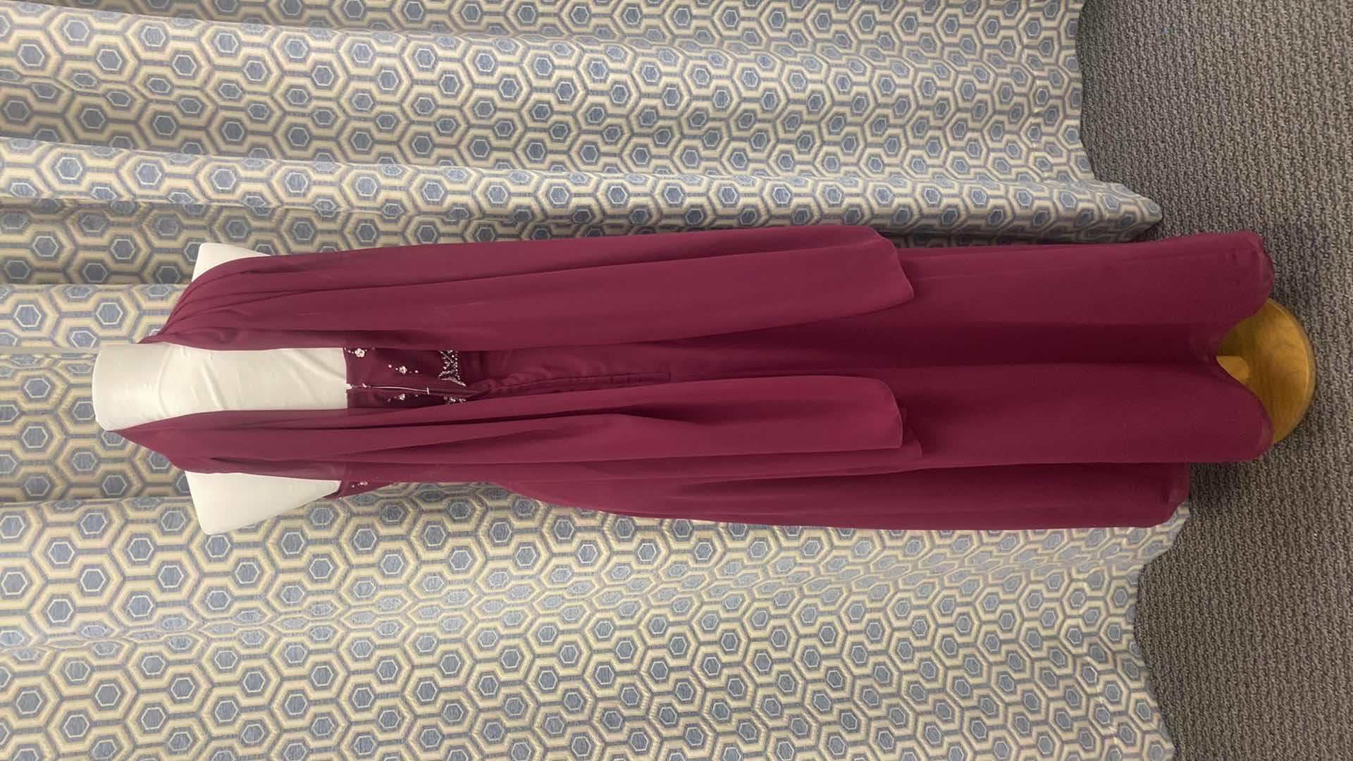 Photo 1 of EVENING GOWN “MARY’s” CABERNET SATIN w CHIFFON OVERLAY & BEADED BODICE SIZE 6