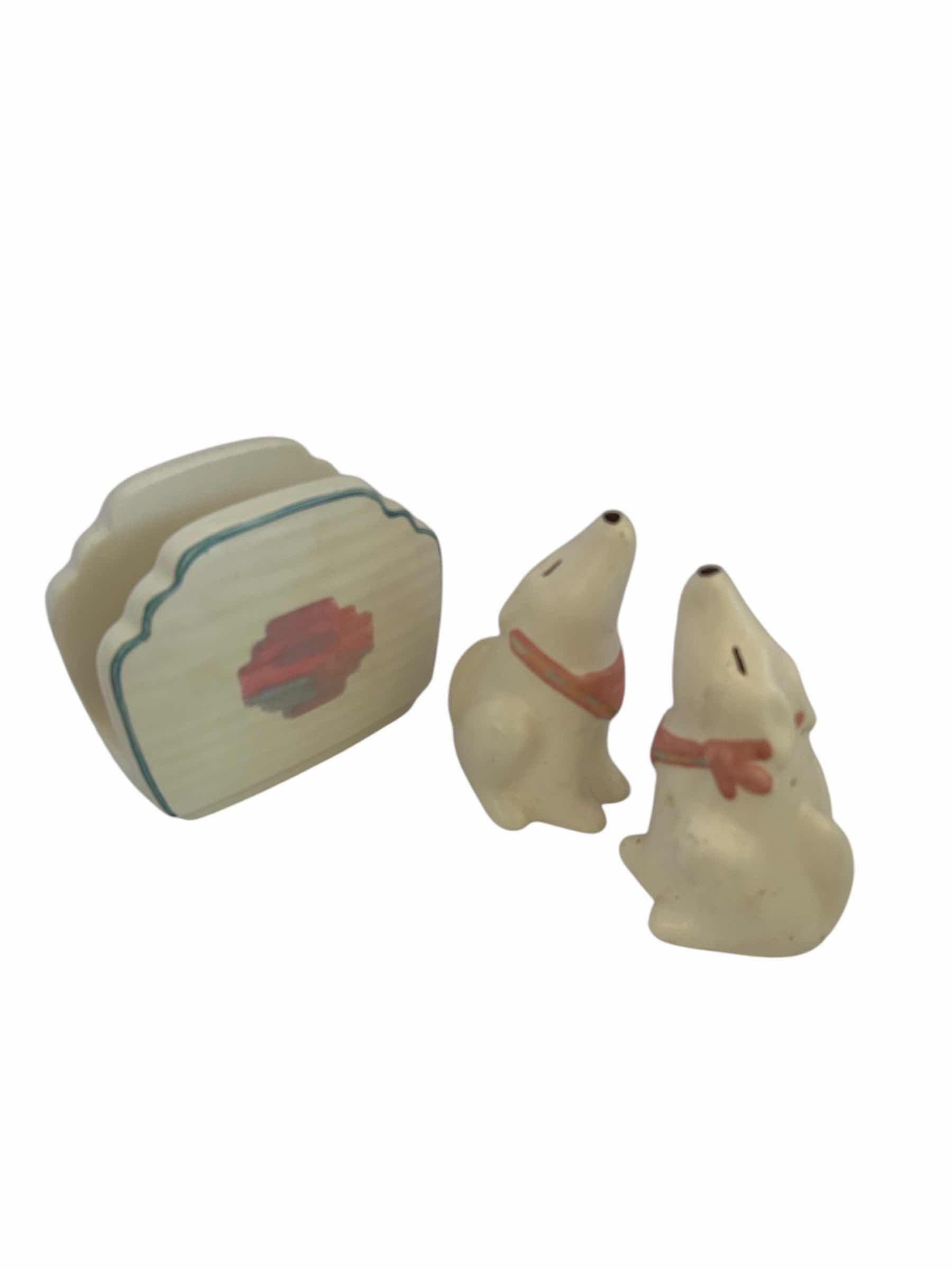 Photo 1 of TREASURE CRAFT MIRAGE STONE WARE NAPKIN HOLDER SALT PEPPER SET. PART OF LARGER SET (SOLD SEPARATELY.)