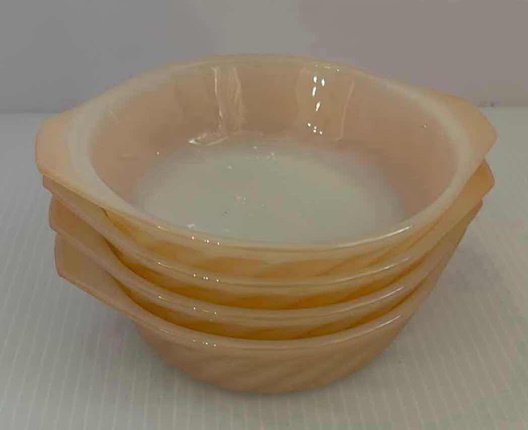 Photo 1 of 4-VINTAGE ANCHOR HOCKING FIRE KING PEACH LUSTRE SWIRL  BOWLS 2- CUSTARD BOWLS