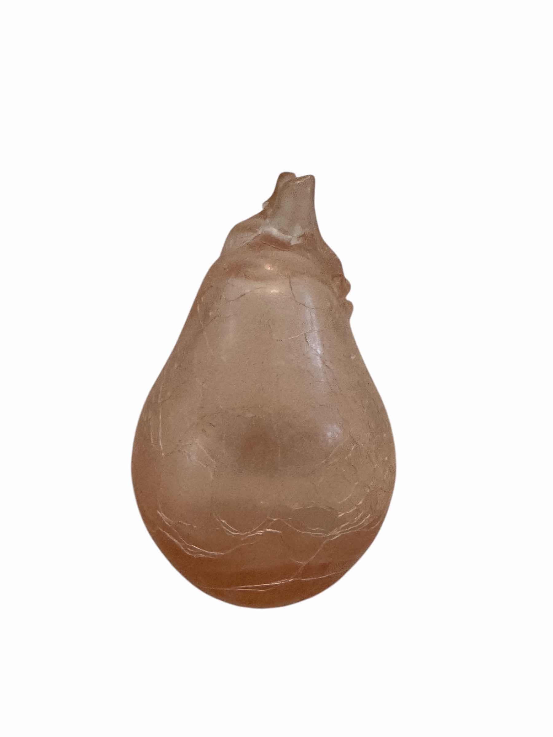 Photo 1 of VINTAGE HANDBLOWN CRACKLE PINK GLASS PEAR, ARTWORK

3” X H5”