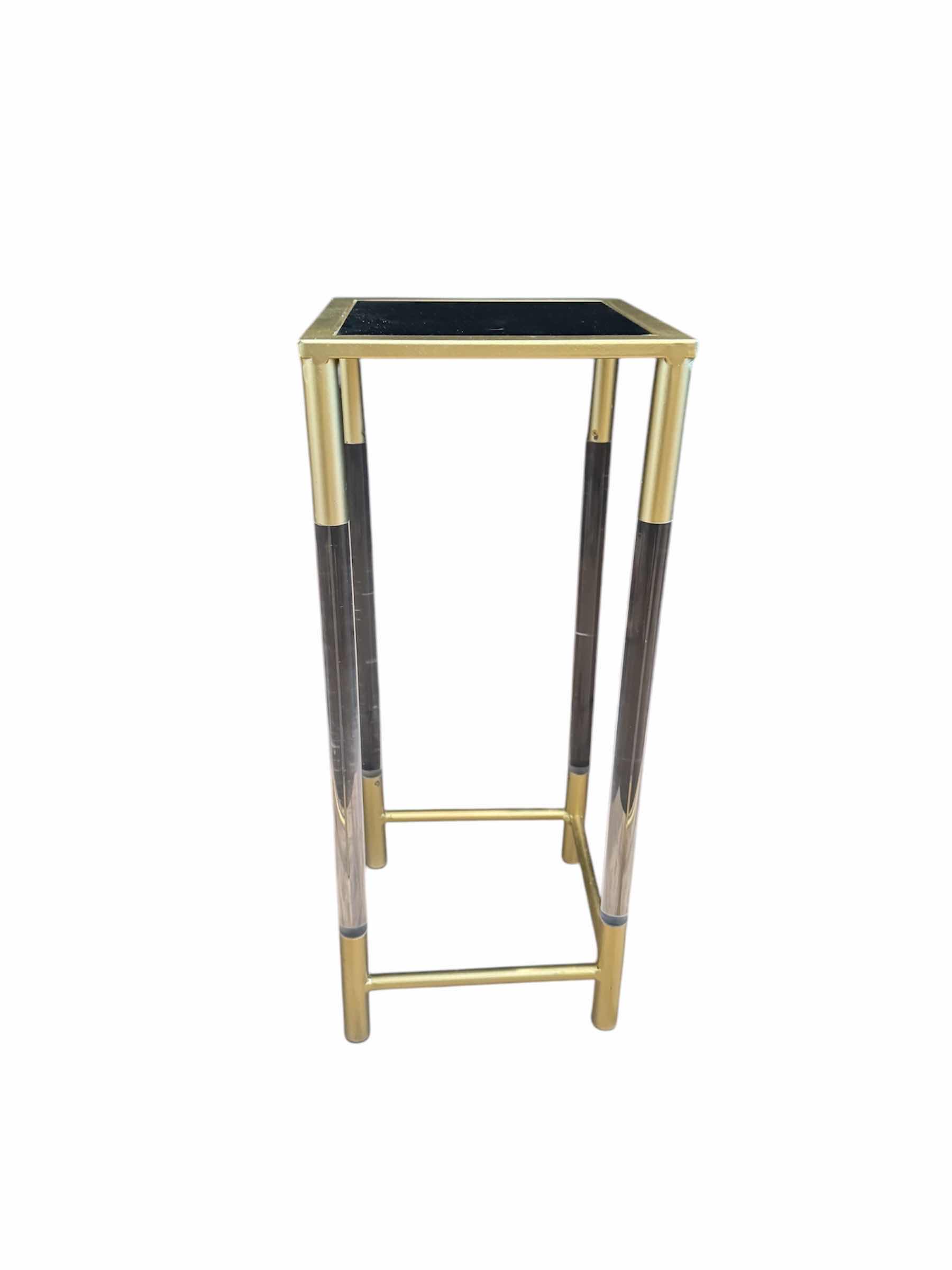 Photo 1 of SIDE TABLES, BLACK, GOLD, CLEAR, 2 PIECES 

9” X 9” X H22”