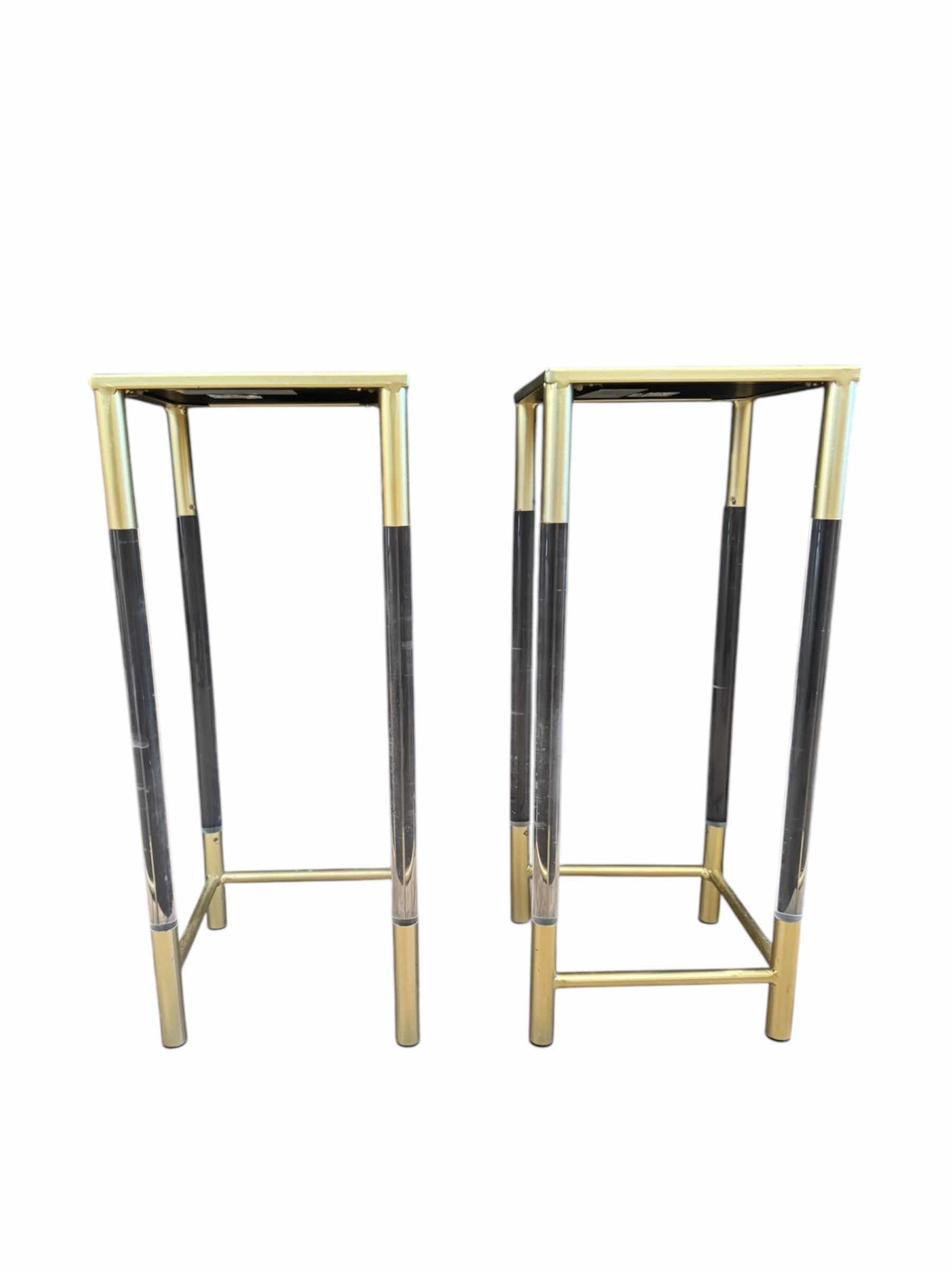 Photo 1 of SIDE TABLES, BLACK, GOLD, CLEAR, 2 PIECES 

9” X 9” X H22”