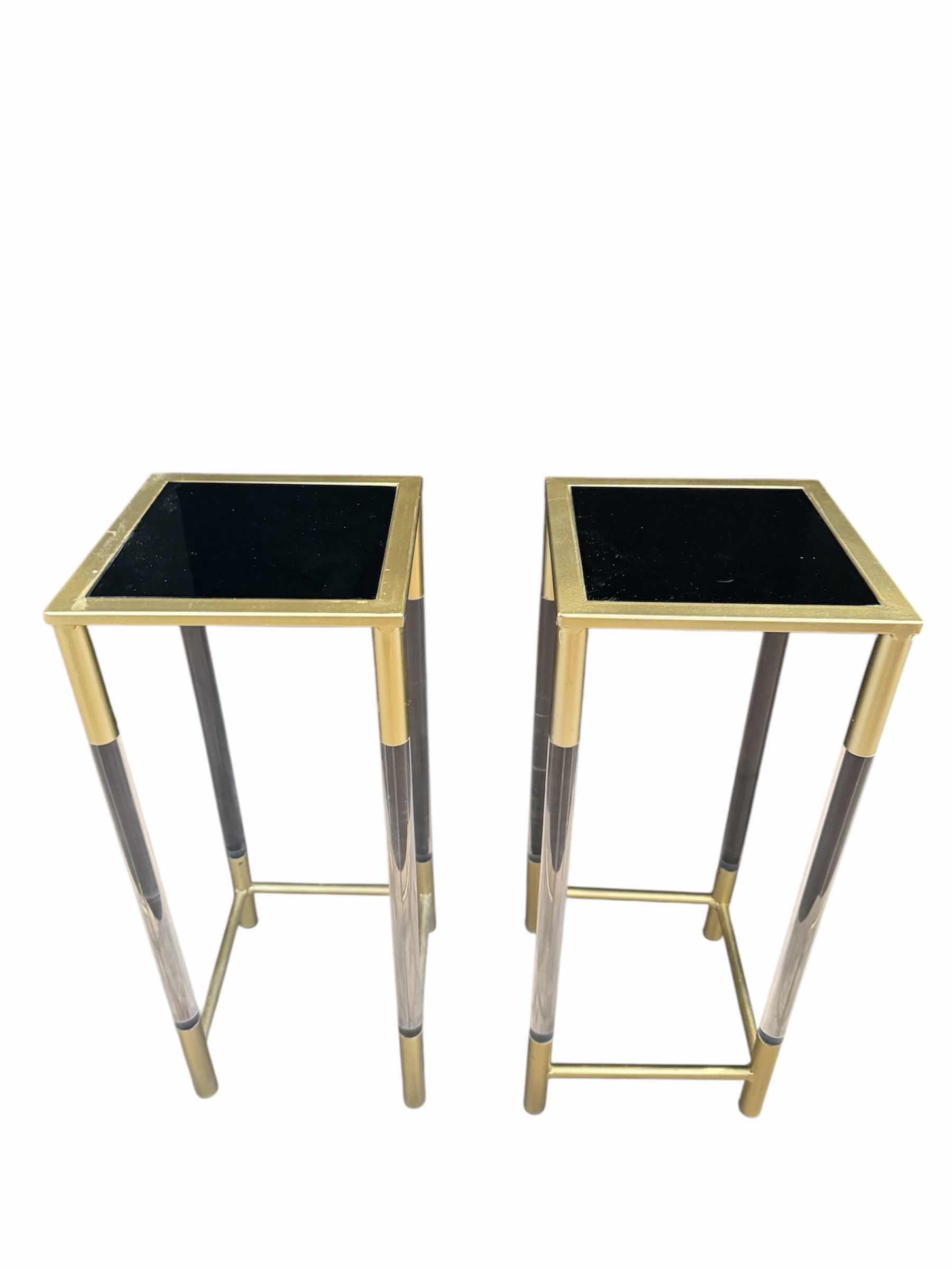 Photo 1 of SIDE TABLES, BLACK, GOLD, CLEAR, 2 PIECES 

9” X 9” X H22”