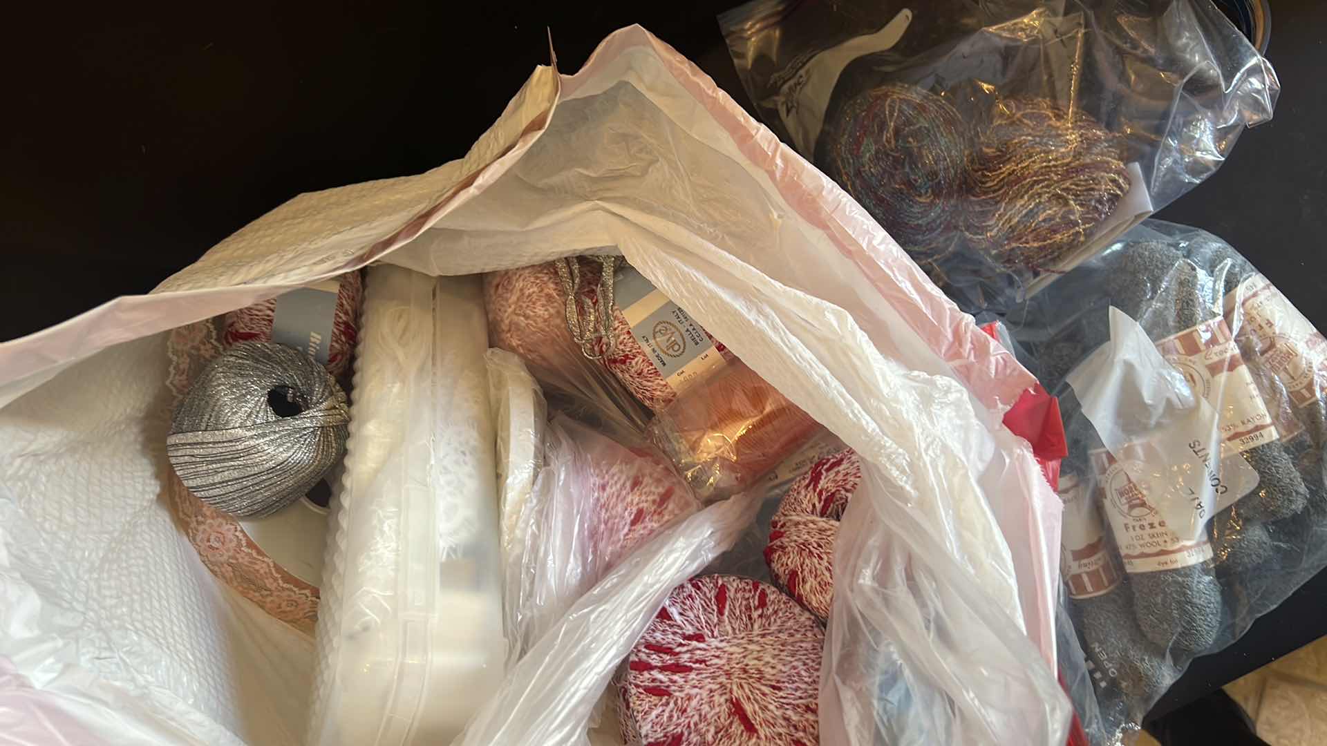 Photo 1 of CONTENTS OF BAG: YARNS, RIBBONS, MISCELLANEOUS ART
