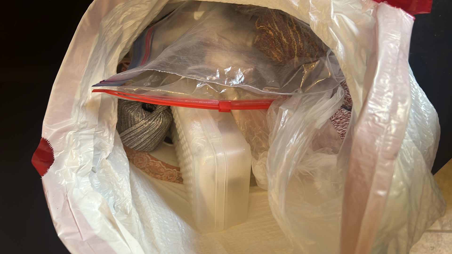 Photo 1 of CONTENTS OF BAG: YARNS, RIBBONS, MISCELLANEOUS ART