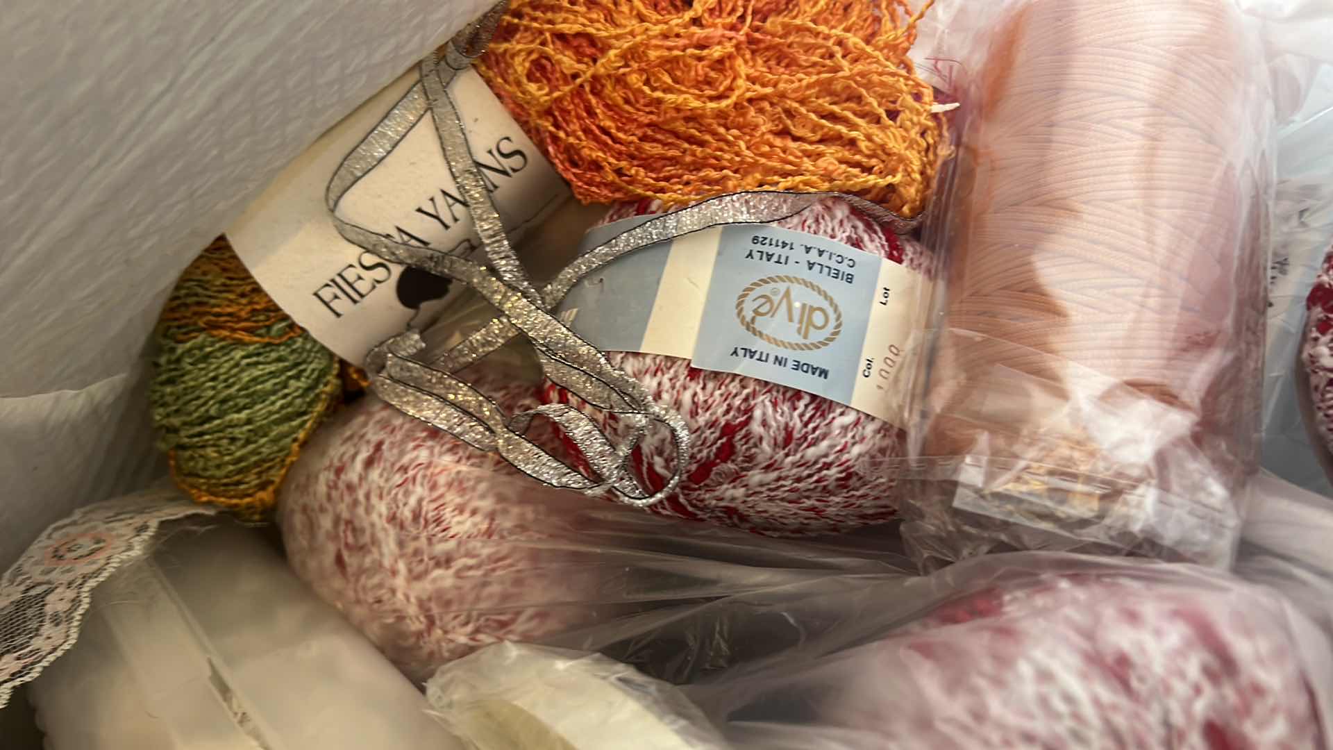 Photo 1 of CONTENTS OF BAG: YARNS, RIBBONS, MISCELLANEOUS ART