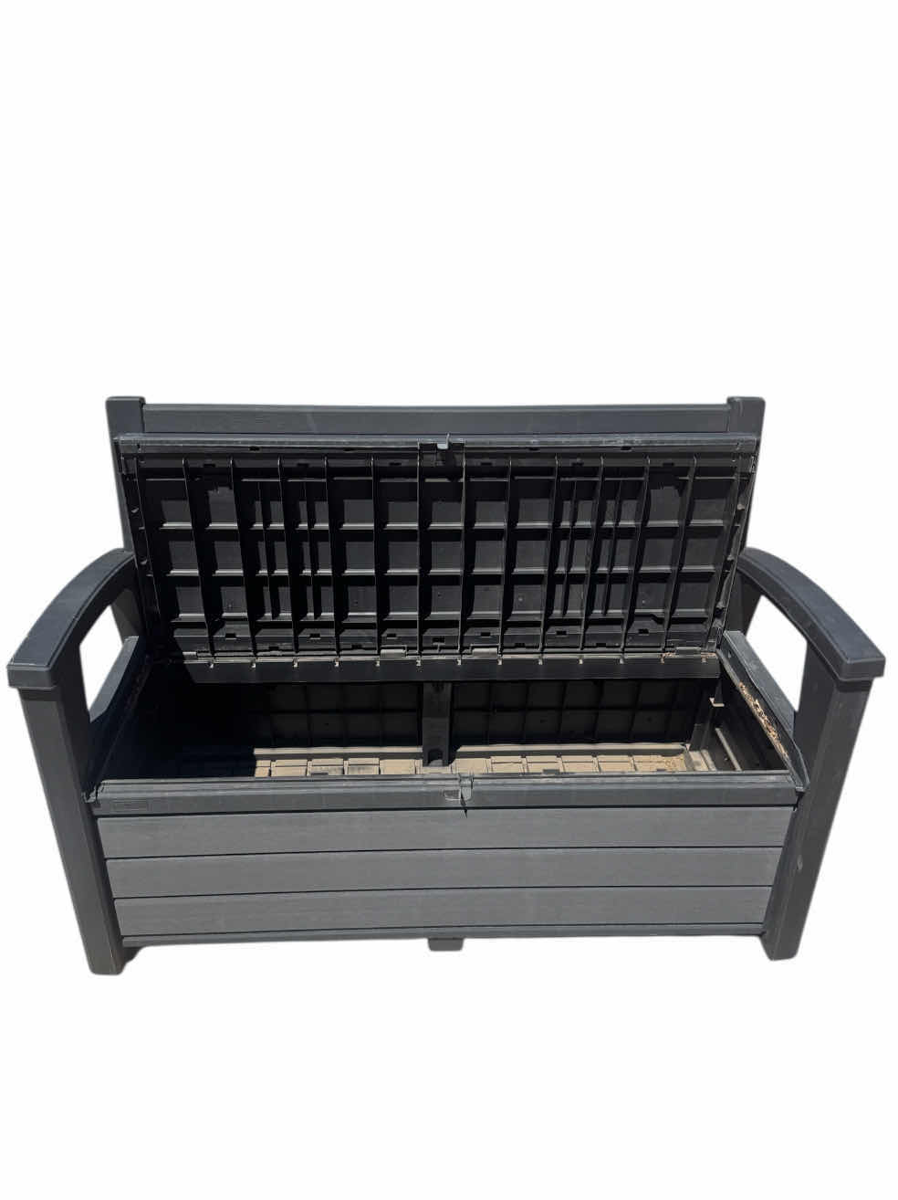 Photo 1 of OUTDOOR BENCH WITH STORAGE, VINYL/RESIN, BLACK 
52” X 21” X H36”