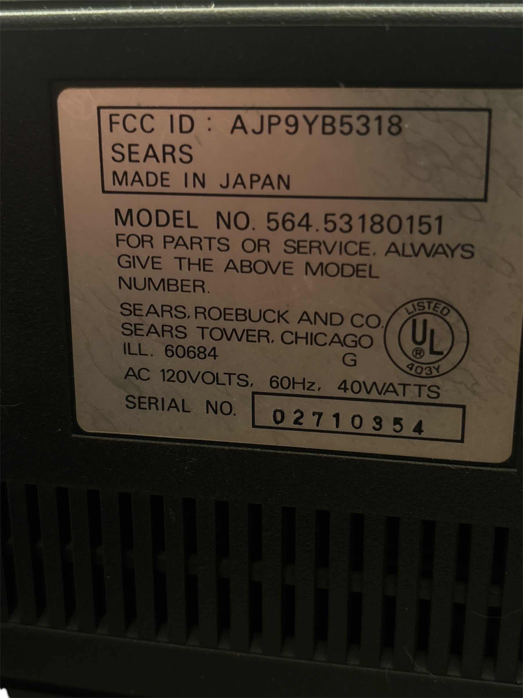 Photo 1 of BETAVISION VIDEO CASETTE RECORDER SEARS SOLID GATE