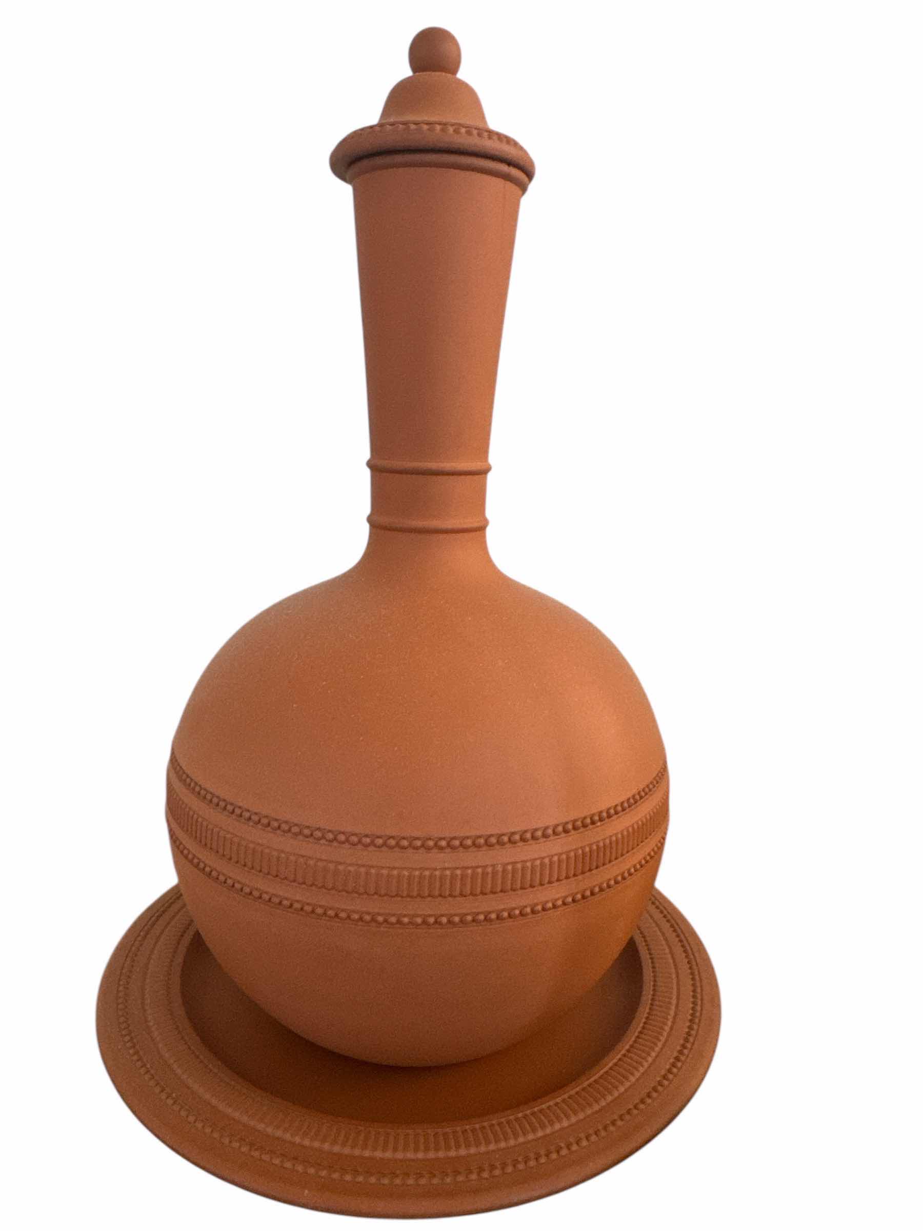 Photo 1 of VINTAGE COBALT BLUE “USA” STAMPED VASE, TERRACOTTA MONKEY JAR WATER VESSEL AND VINTAGE CARVED WOOD FIGURINE