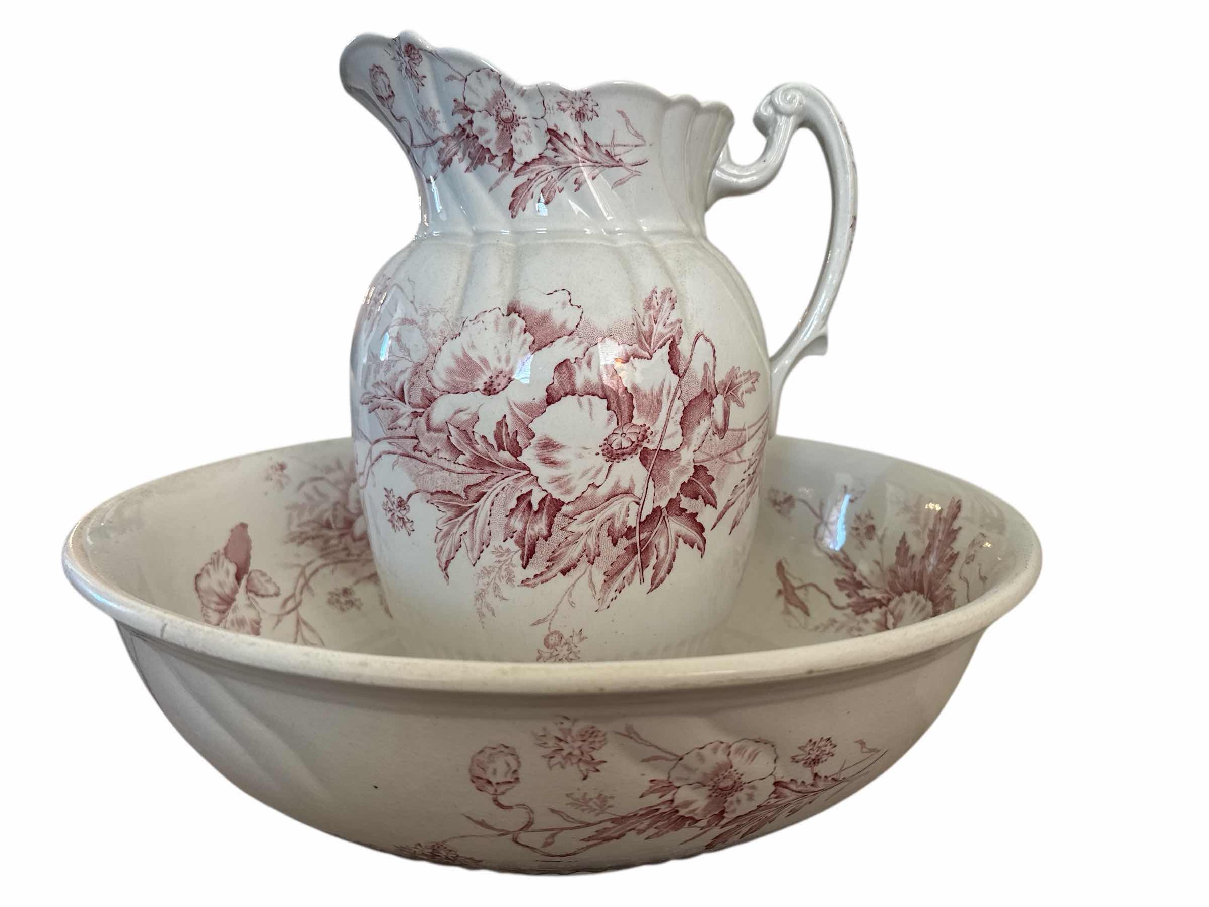 Photo 1 of ANTIQUE ALFRED MEAKIN CAMELIA PITCHER & WASH BASIN SET.