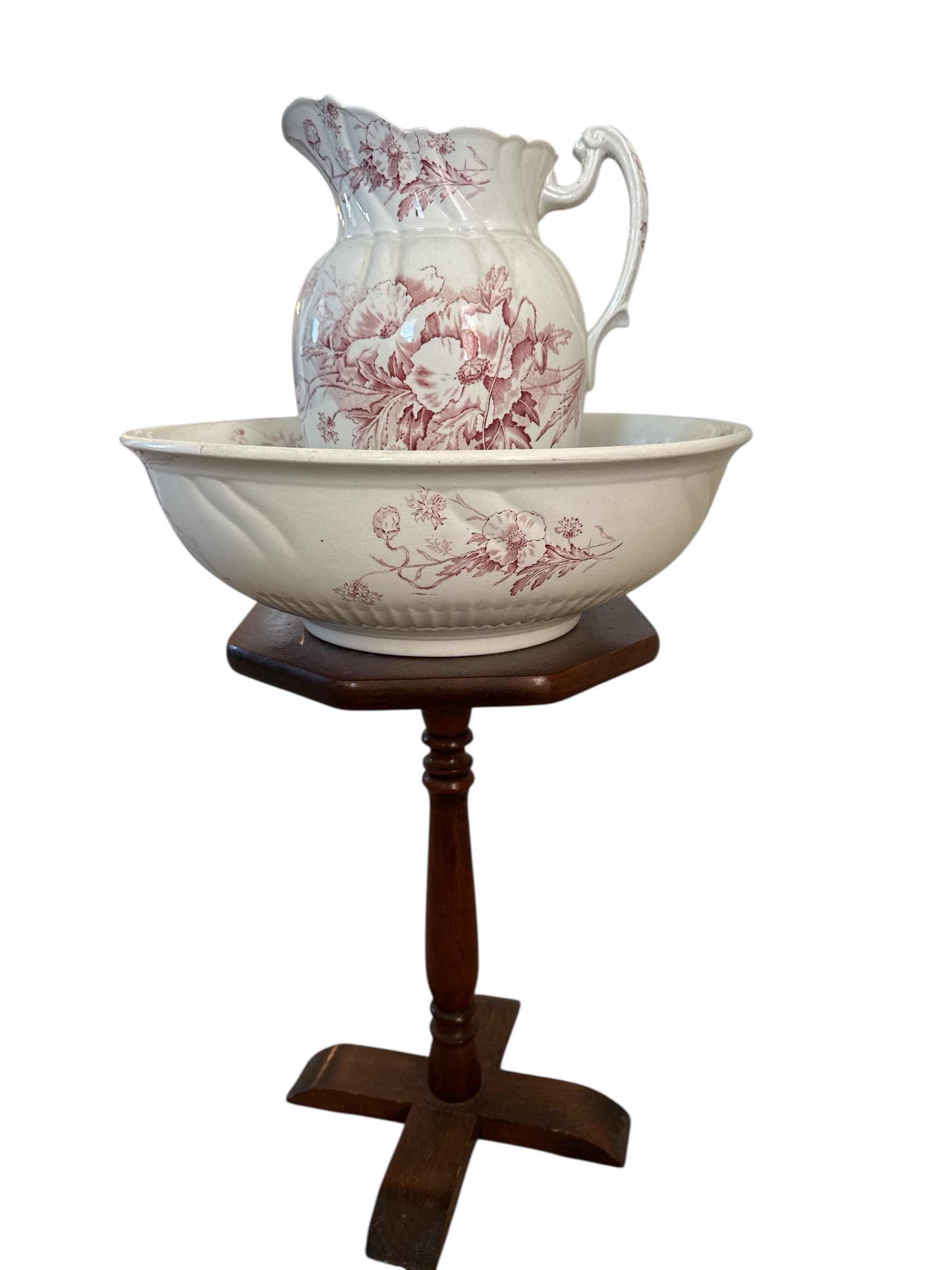 Photo 1 of ANTIQUE ALFRED MEAKIN CAMELIA PITCHER & WASH BASIN SET.