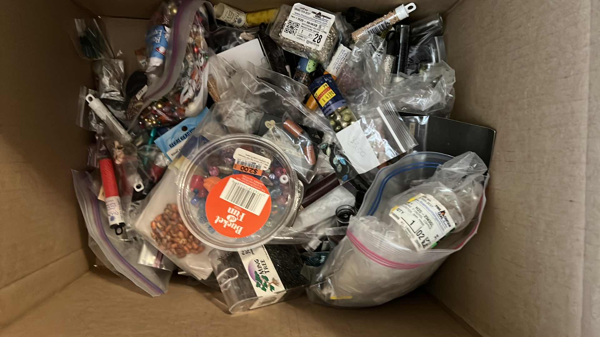 Photo 1 of BOX OF PACKETS AND VIALS OF CRAFT AND JEWELRY BEADS