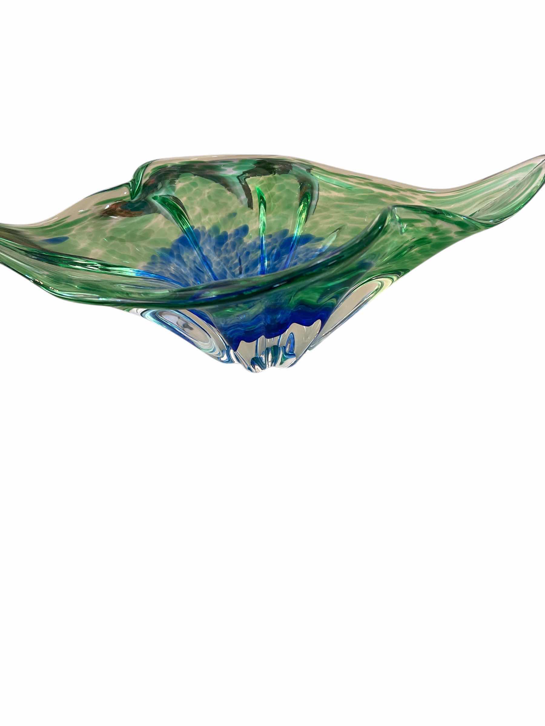 Photo 1 of EGERMAN CZECH  ART GLASS BOWL - BLUE AND GREEN 15”